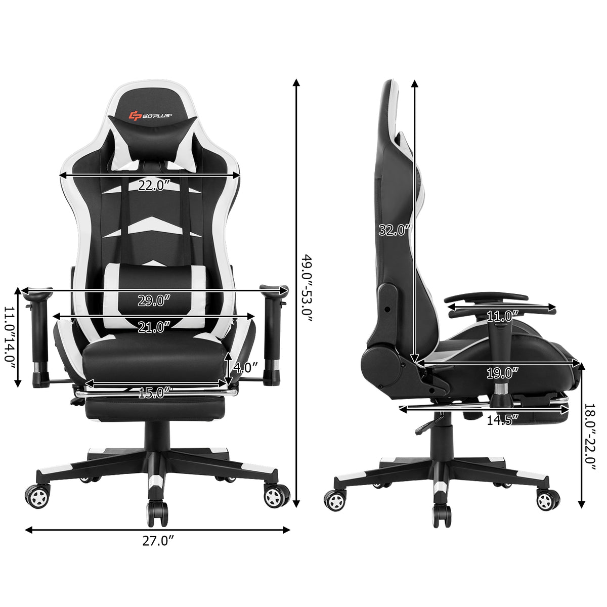 Massage Gaming Chair with Footrest-White-Gaming Chairs-DECOROLALA