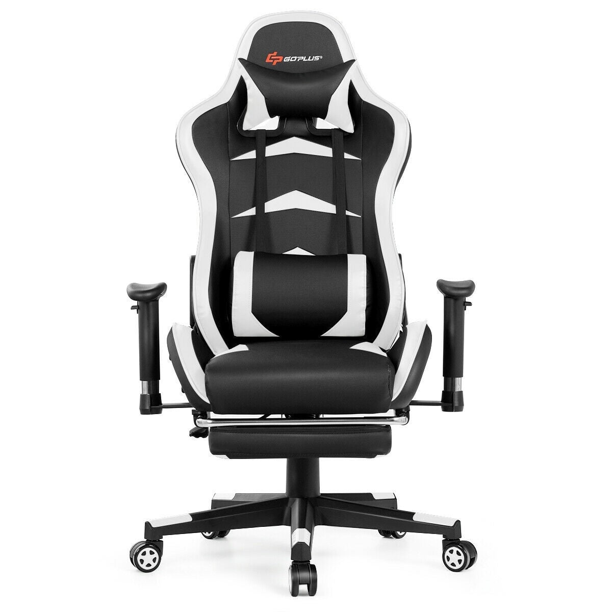 Massage Gaming Chair with Footrest-White-Gaming Chairs-DECOROLALA