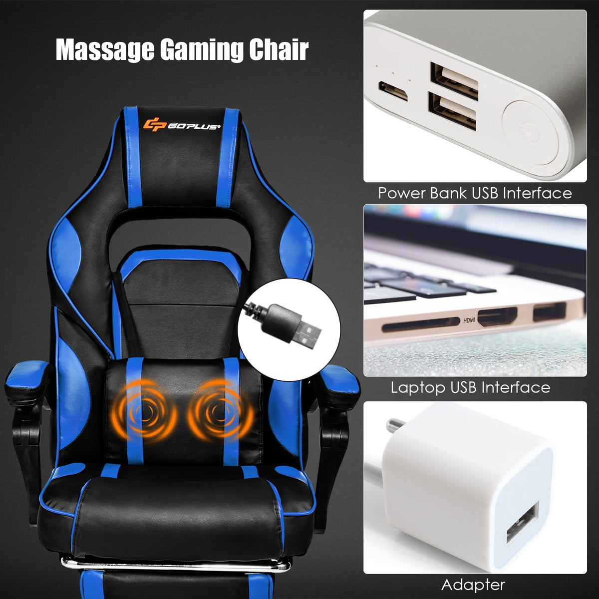 Massage Gaming Chair with Footrest and Lumbar Support-Gaming Chairs-DECOROLALA
