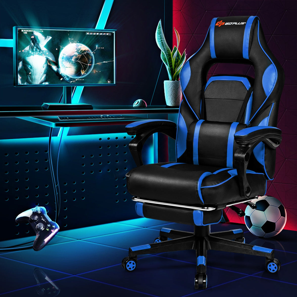Massage Gaming Chair with Footrest and Lumbar Support-Gaming Chairs-DECOROLALA