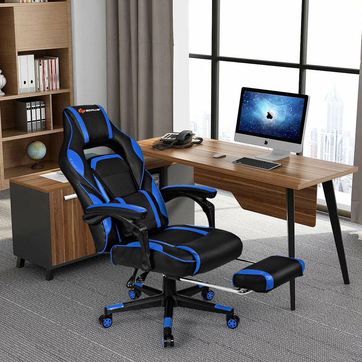 Massage Gaming Chair with Footrest and Lumbar Support-Gaming Chairs-DECOROLALA