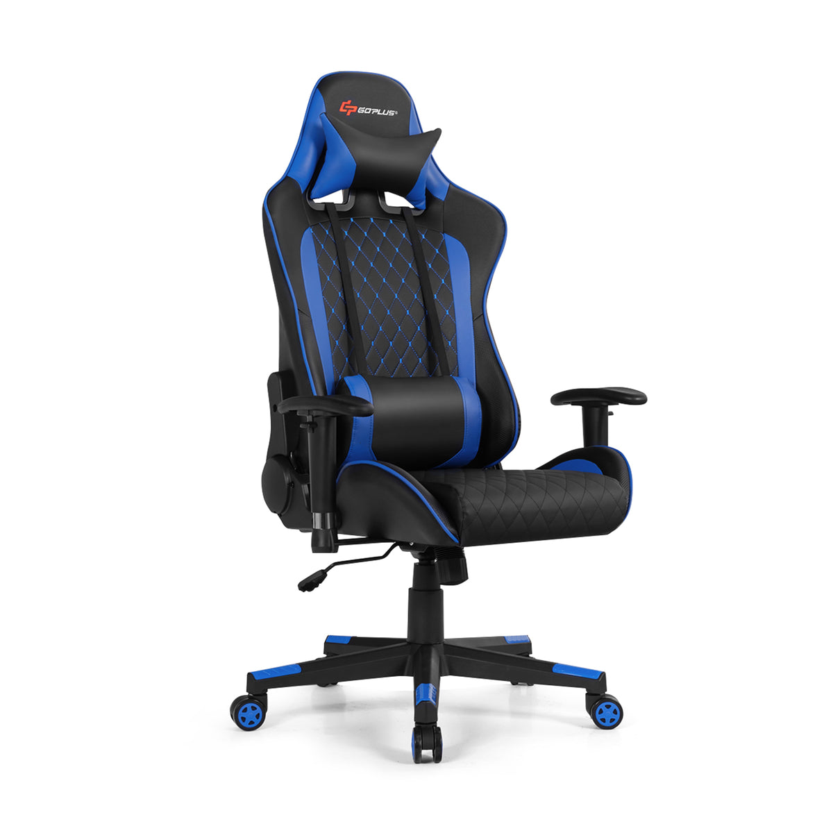 Massage Gaming Chair with Lumbar Support and Headrest-Blue-Gaming Chairs-DECOROLALA