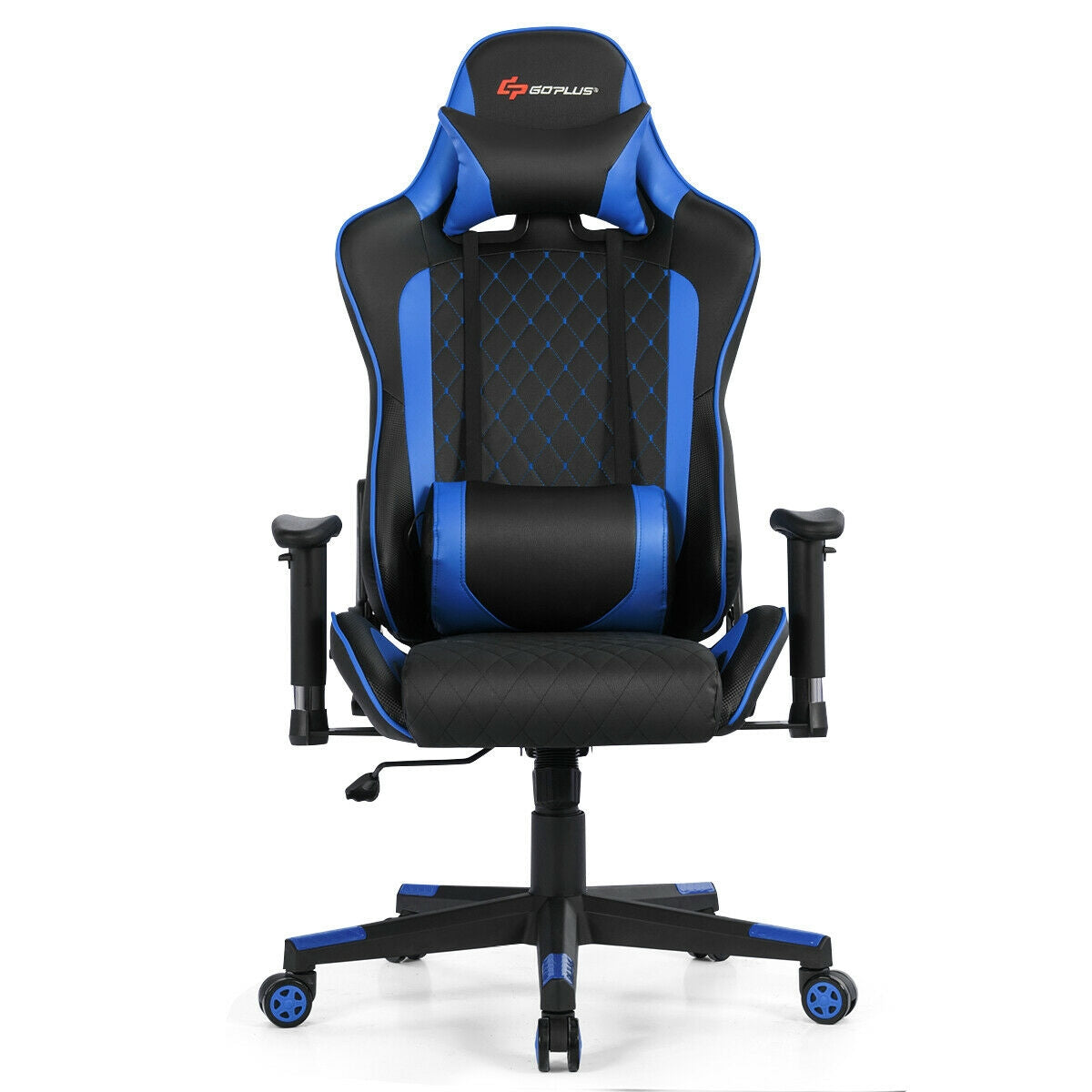 Massage Gaming Chair with Lumbar Support and Headrest-Blue-Gaming Chairs-DECOROLALA