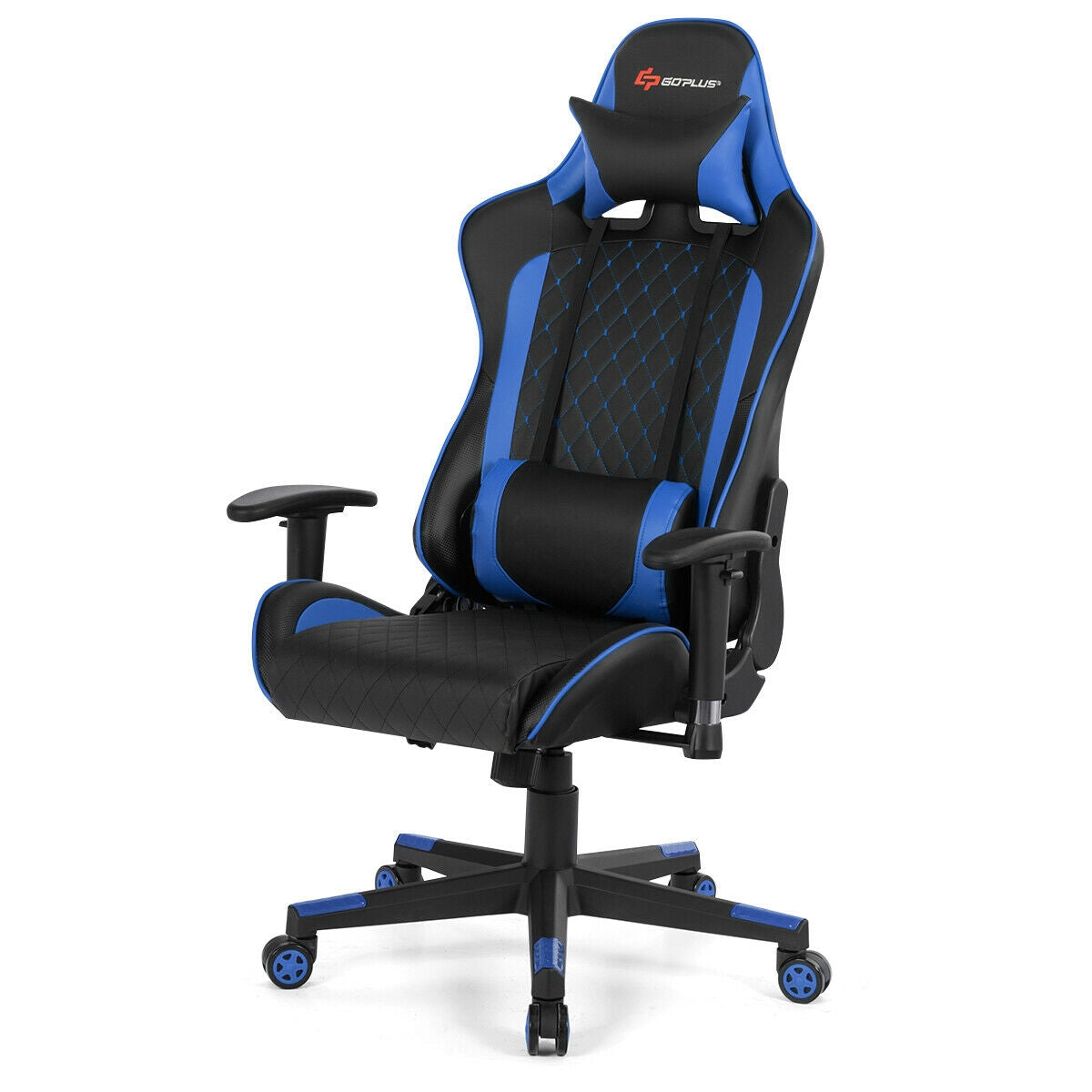 Massage Gaming Chair with Lumbar Support and Headrest-Blue-Gaming Chairs-DECOROLALA