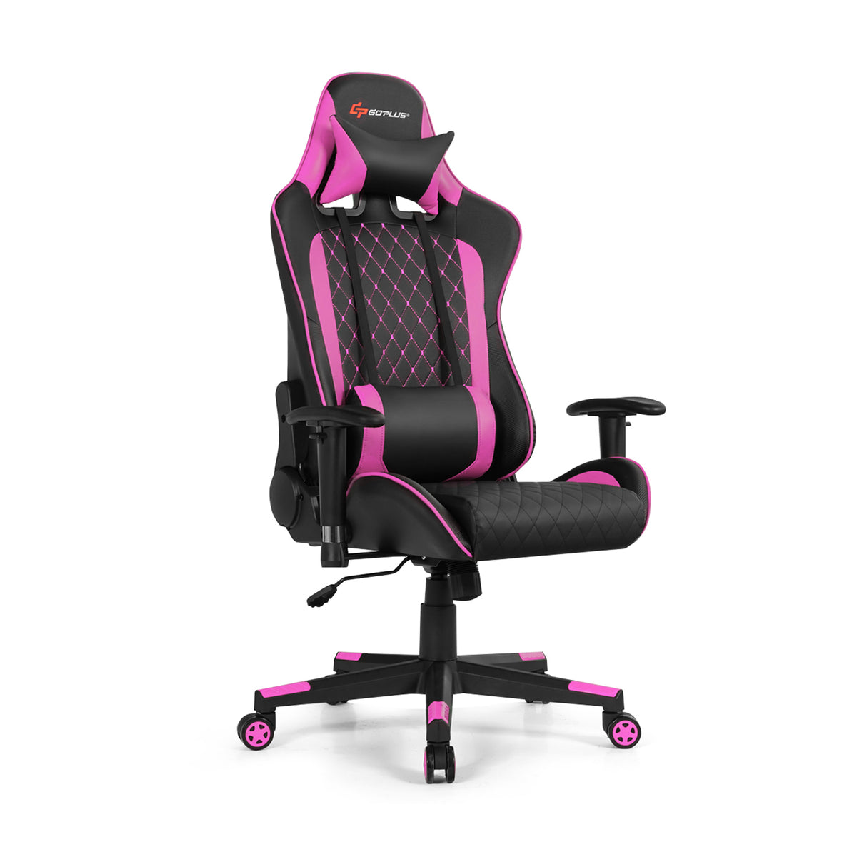 Massage Gaming Chair with Lumbar Support and Headrest-Pink-Gaming Chairs-DECOROLALA