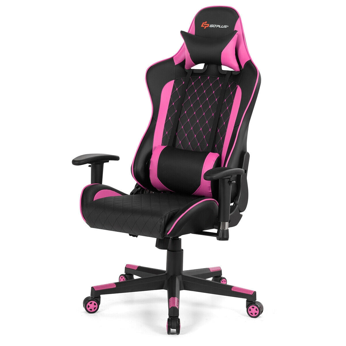 Massage Gaming Chair with Lumbar Support and Headrest-Pink-Gaming Chairs-DECOROLALA