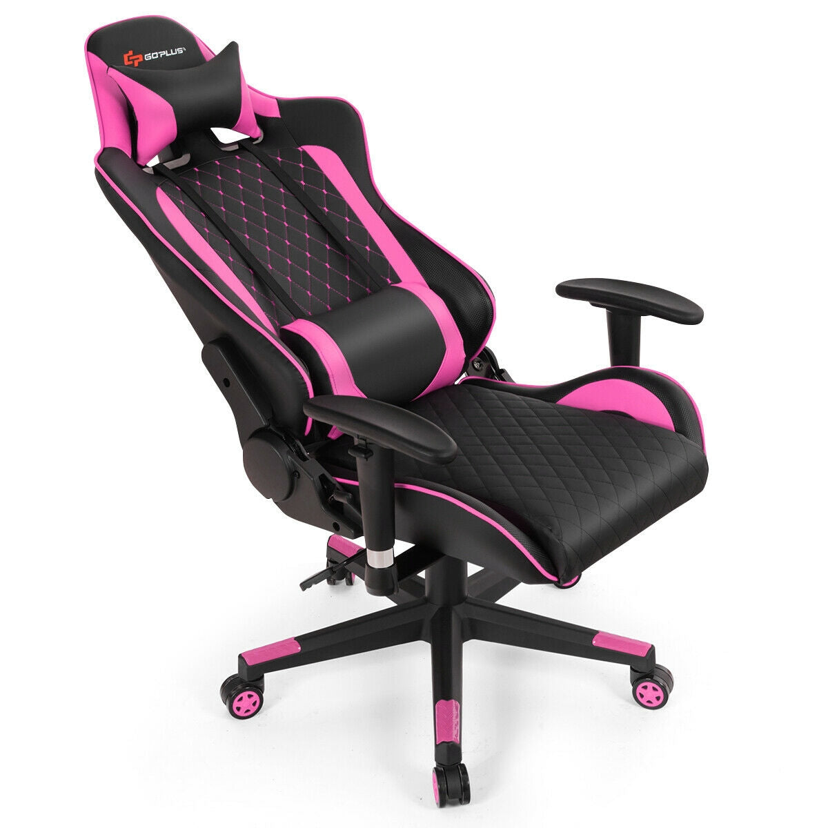 Massage Gaming Chair with Lumbar Support and Headrest-Pink-Gaming Chairs-DECOROLALA