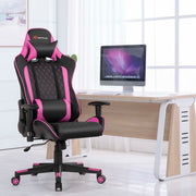 Massage Gaming Chair with Lumbar Support and Headrest-Pink-Gaming Chairs-DECOROLALA