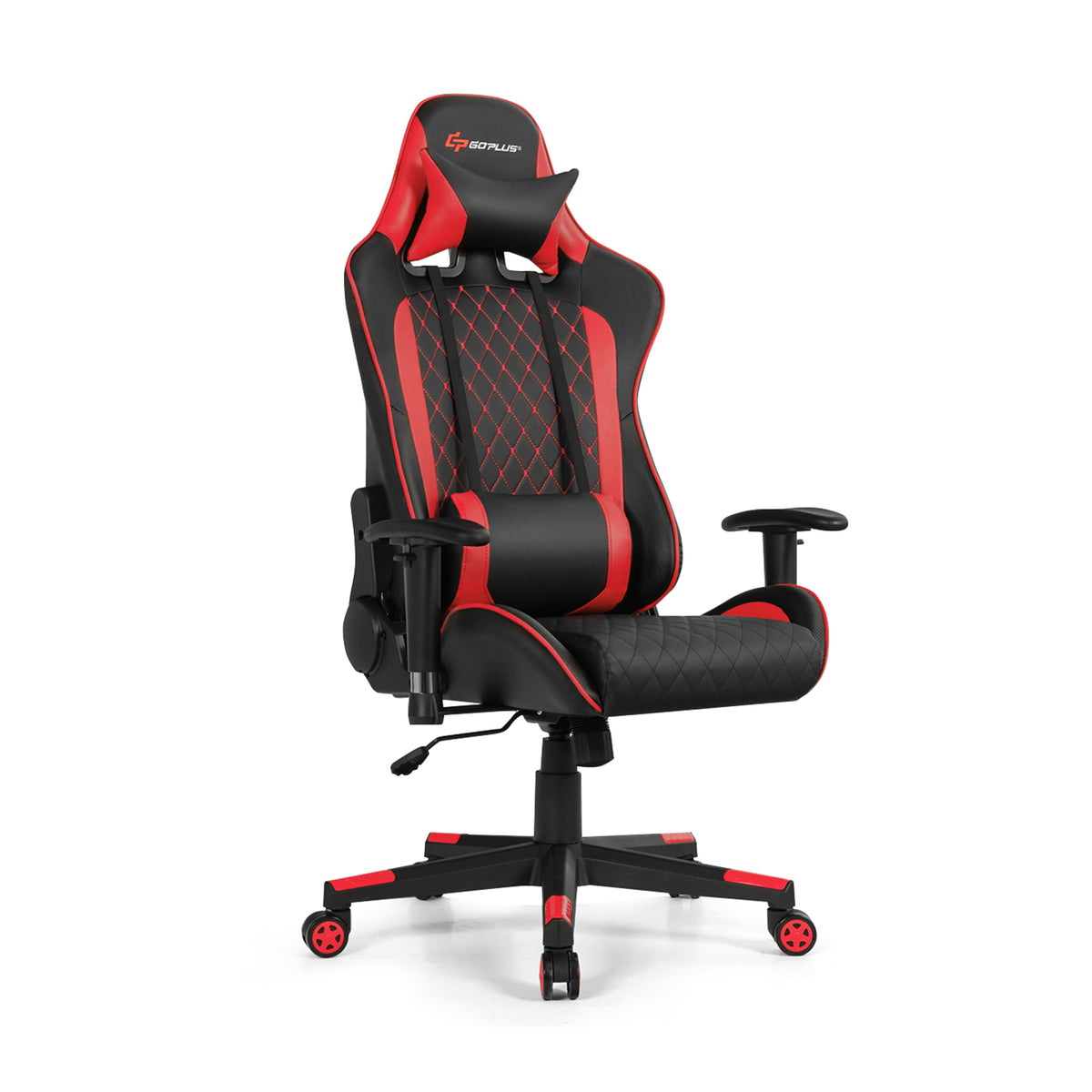 Massage Gaming Chair with Lumbar Support and Headrest-Red-Gaming Chairs-DECOROLALA