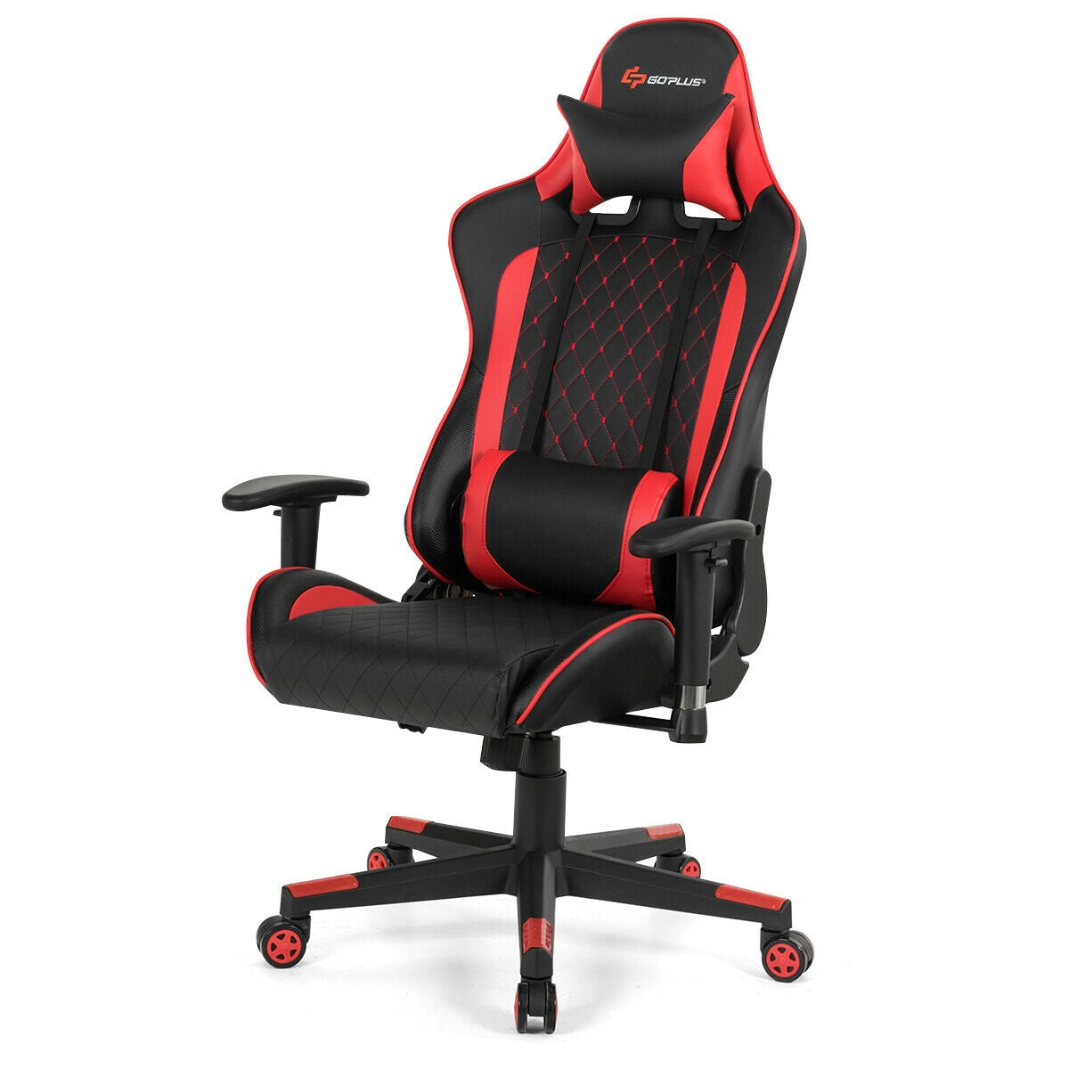 Massage Gaming Chair with Lumbar Support and Headrest-Red-Gaming Chairs-DECOROLALA