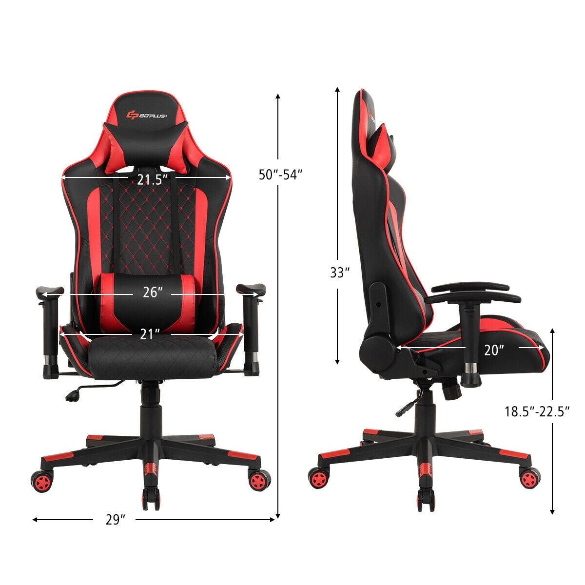 Massage Gaming Chair with Lumbar Support and Headrest-Red-Gaming Chairs-DECOROLALA