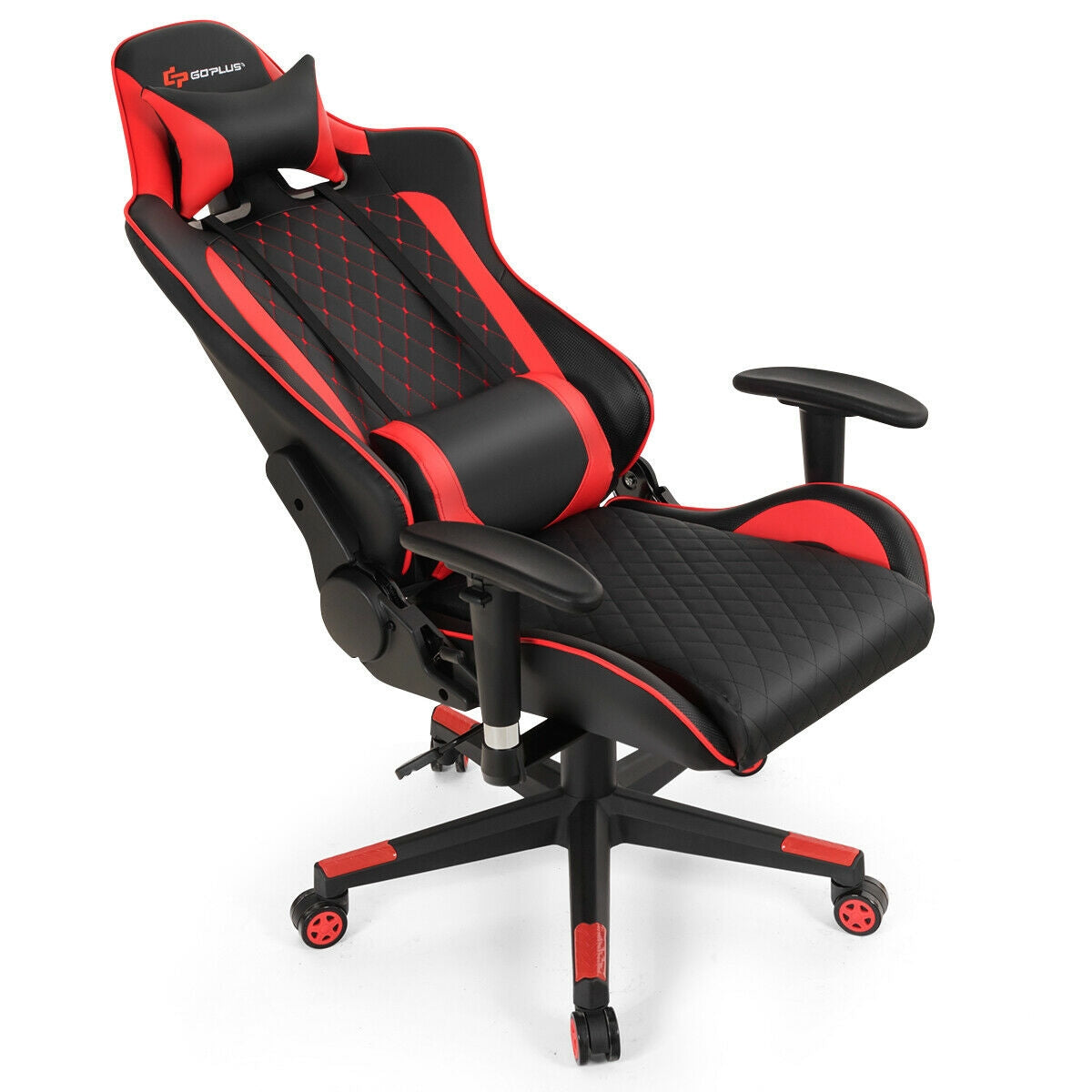 Massage Gaming Chair with Lumbar Support and Headrest-Red-Gaming Chairs-DECOROLALA