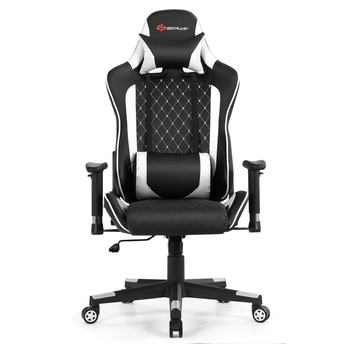 Massage Gaming Chair with Lumbar Support and Headrest-White-Gaming Chairs-DECOROLALA