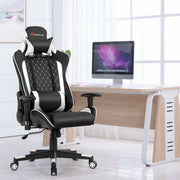 Massage Gaming Chair with Lumbar Support and Headrest-White-Gaming Chairs-DECOROLALA