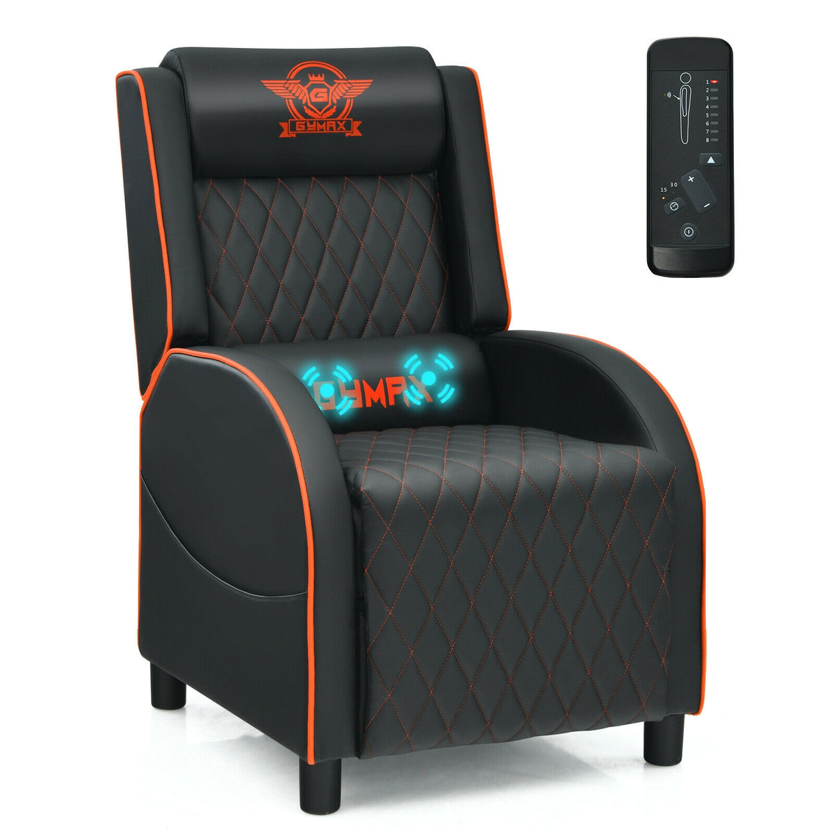 Massage Gaming Recliner Chair with Headrest and Adjustable Backrest for Home Theater-Orange-Gaming Chairs-DECOROLALA