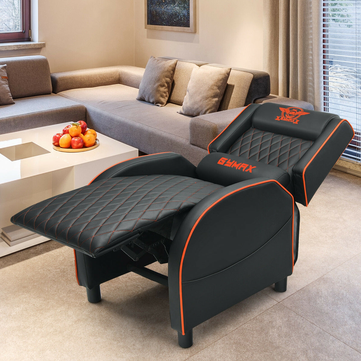 Massage Gaming Recliner Chair with Headrest and Adjustable Backrest for Home Theater-Orange-Gaming Chairs-DECOROLALA