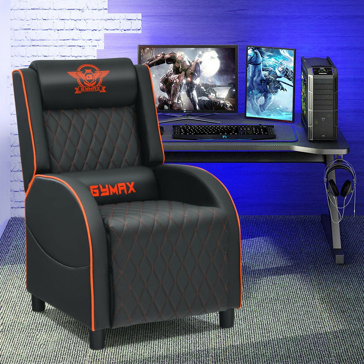 Massage Gaming Recliner Chair with Headrest and Adjustable Backrest for Home Theater-Orange-Gaming Chairs-DECOROLALA