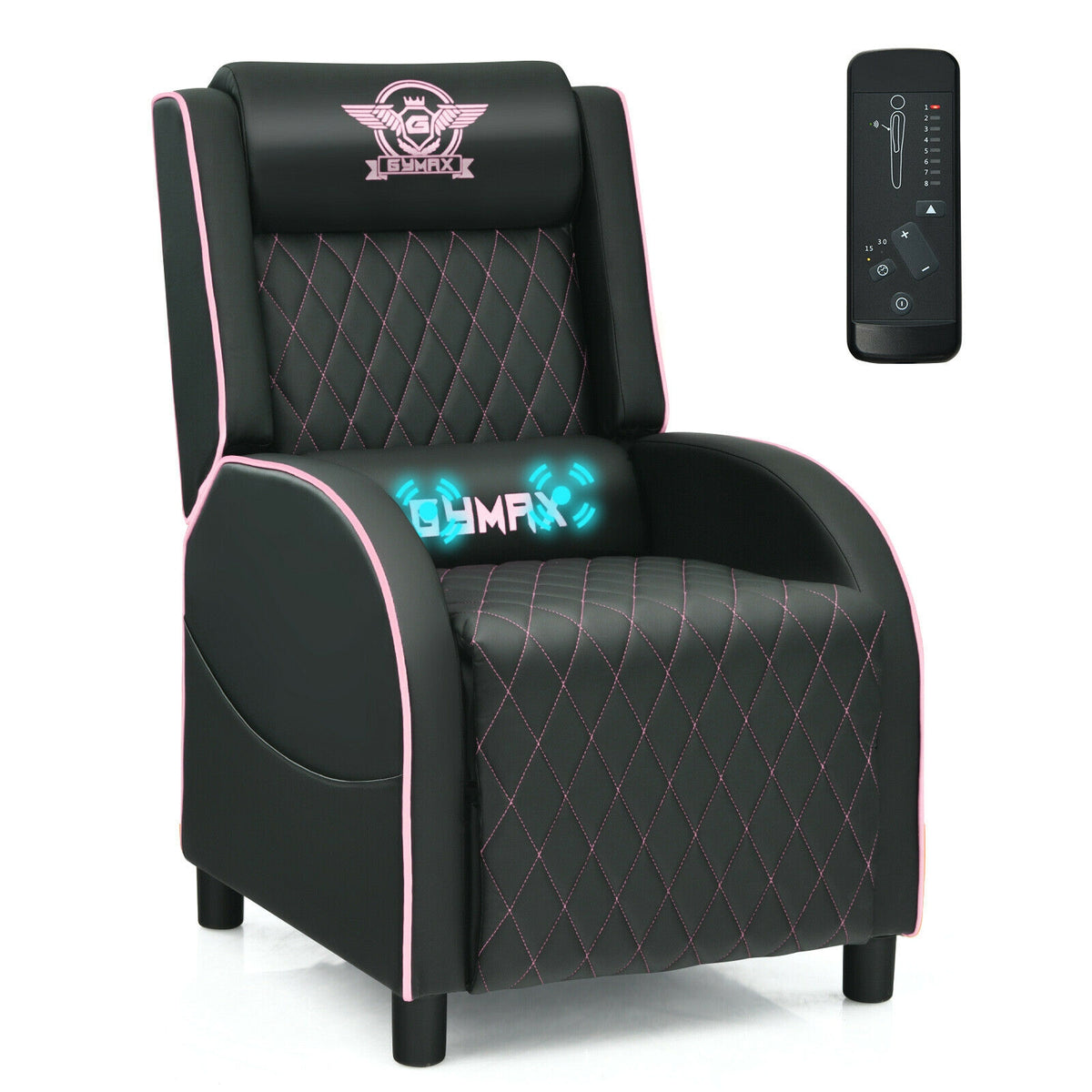 Massage Gaming Recliner Chair with Headrest and Adjustable Backrest for Home Theater-Pink-Gaming Chairs-DECOROLALA
