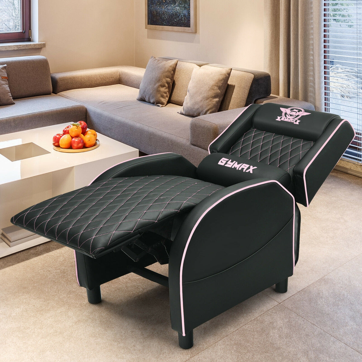 Massage Gaming Recliner Chair with Headrest and Adjustable Backrest for Home Theater-Pink-Gaming Chairs-DECOROLALA