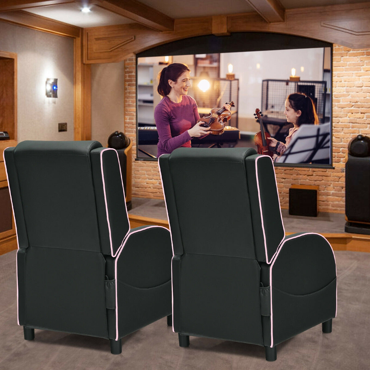Massage Gaming Recliner Chair with Headrest and Adjustable Backrest for Home Theater-Pink-Gaming Chairs-DECOROLALA