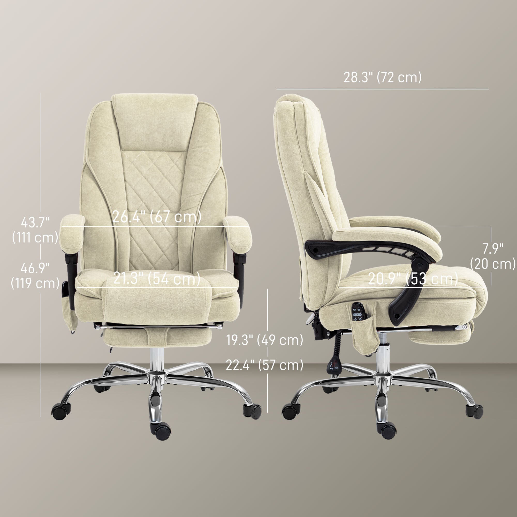 Massage Office Chair - Beige Velvet Reclining with Footrest-DECOROLALA