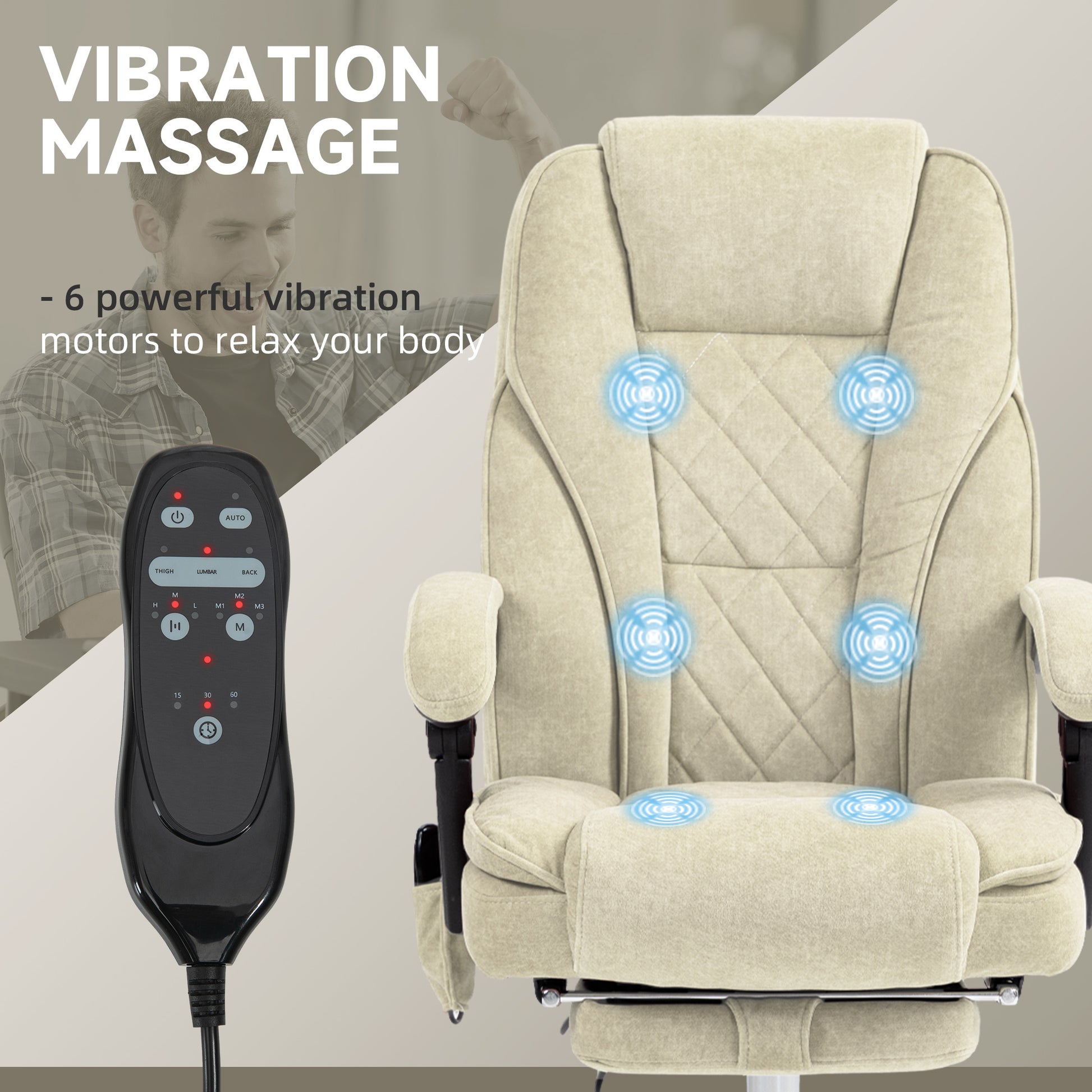 Massage Office Chair - Beige Velvet Reclining with Footrest-DECOROLALA