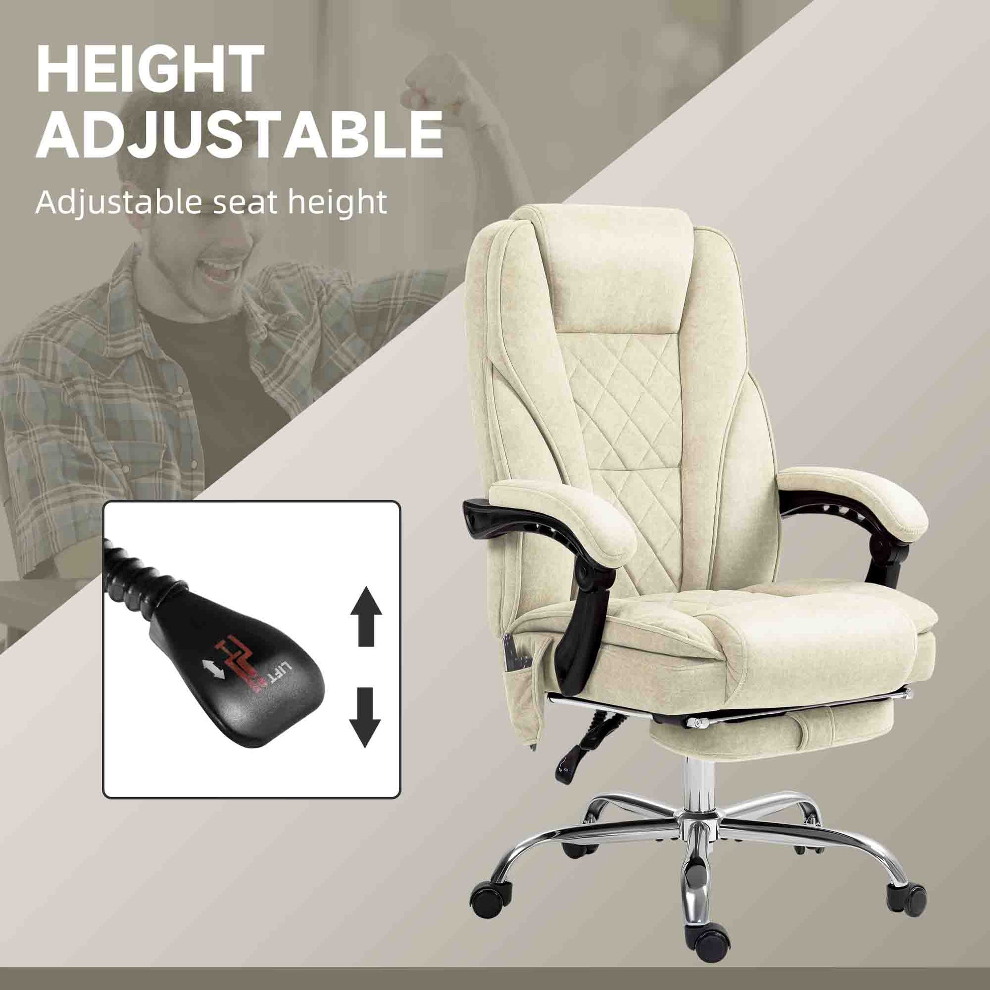 Massage Office Chair - Beige Velvet Reclining with Footrest-DECOROLALA