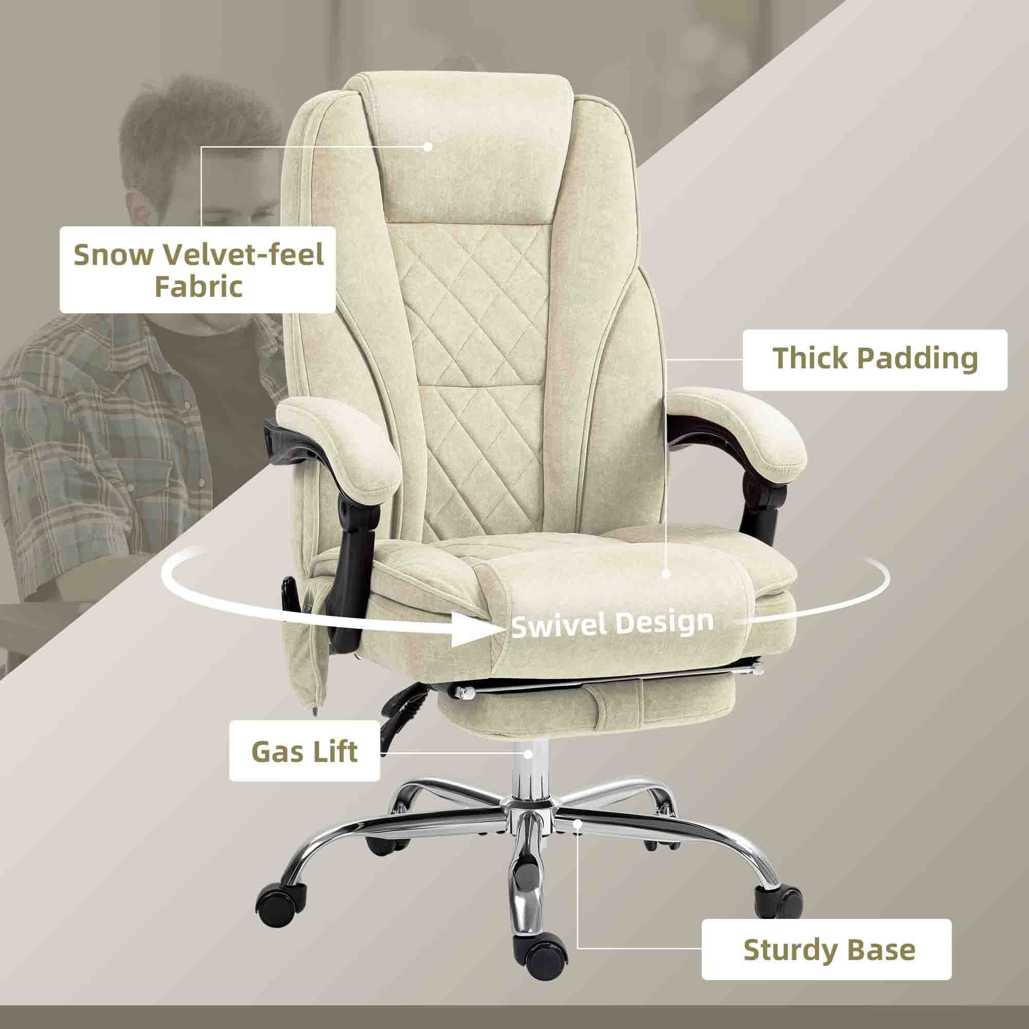 Massage Office Chair - Beige Velvet Reclining with Footrest-DECOROLALA