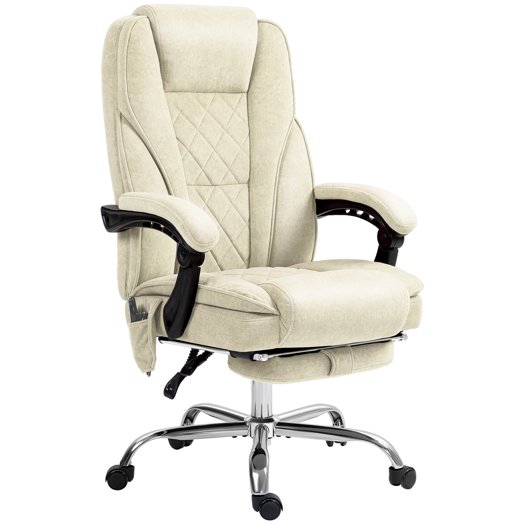 Massage Office Chair - Beige Velvet Reclining with Footrest-DECOROLALA