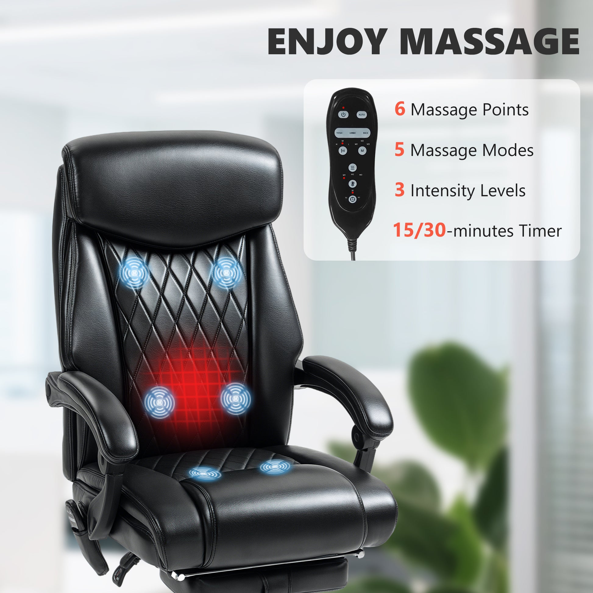 Massage Office Chair - Black Reclining 135¡-DECOROLALA