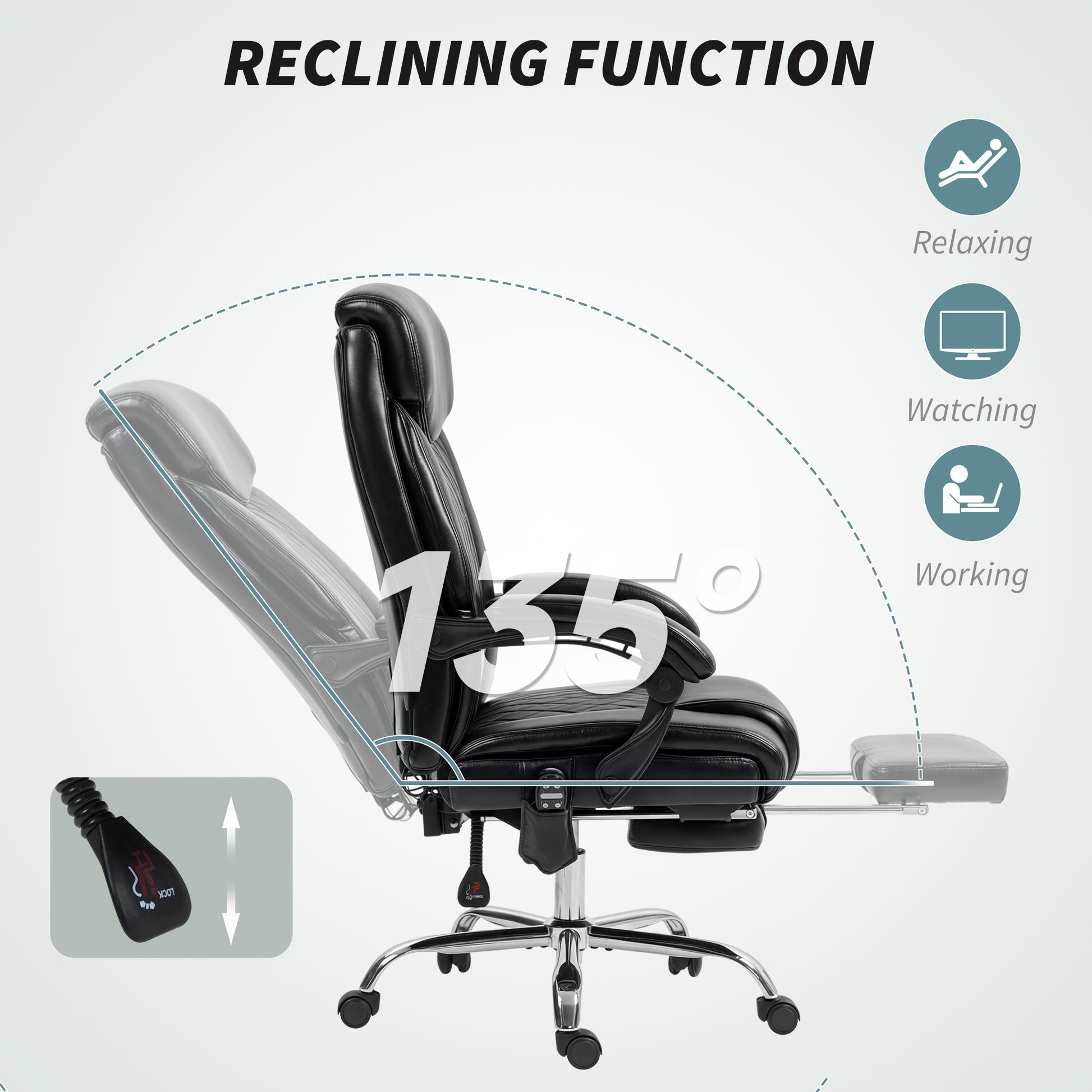 Massage Office Chair - Black Reclining 135¡-DECOROLALA