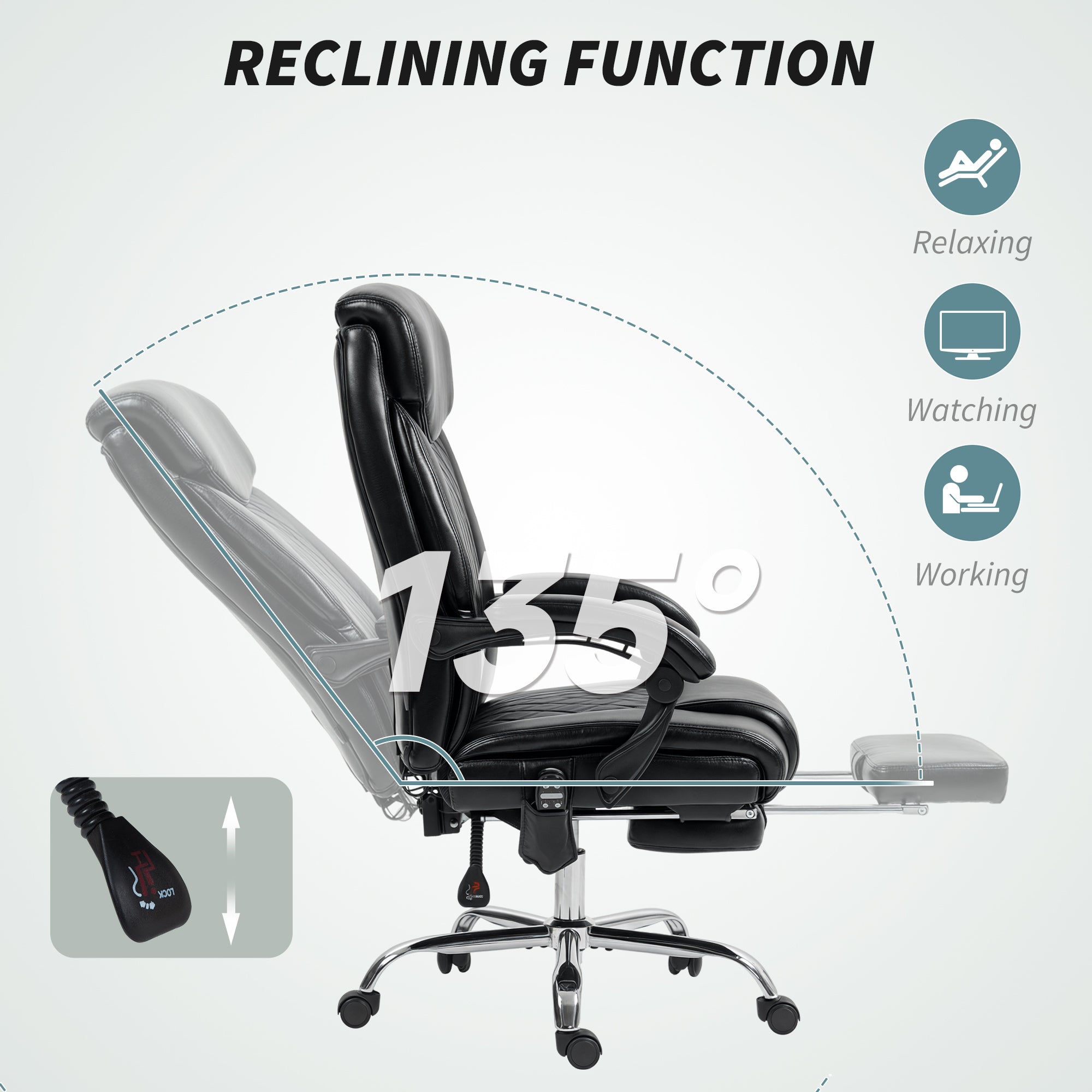 Massage Office Chair - Black Reclining 135¡-DECOROLALA