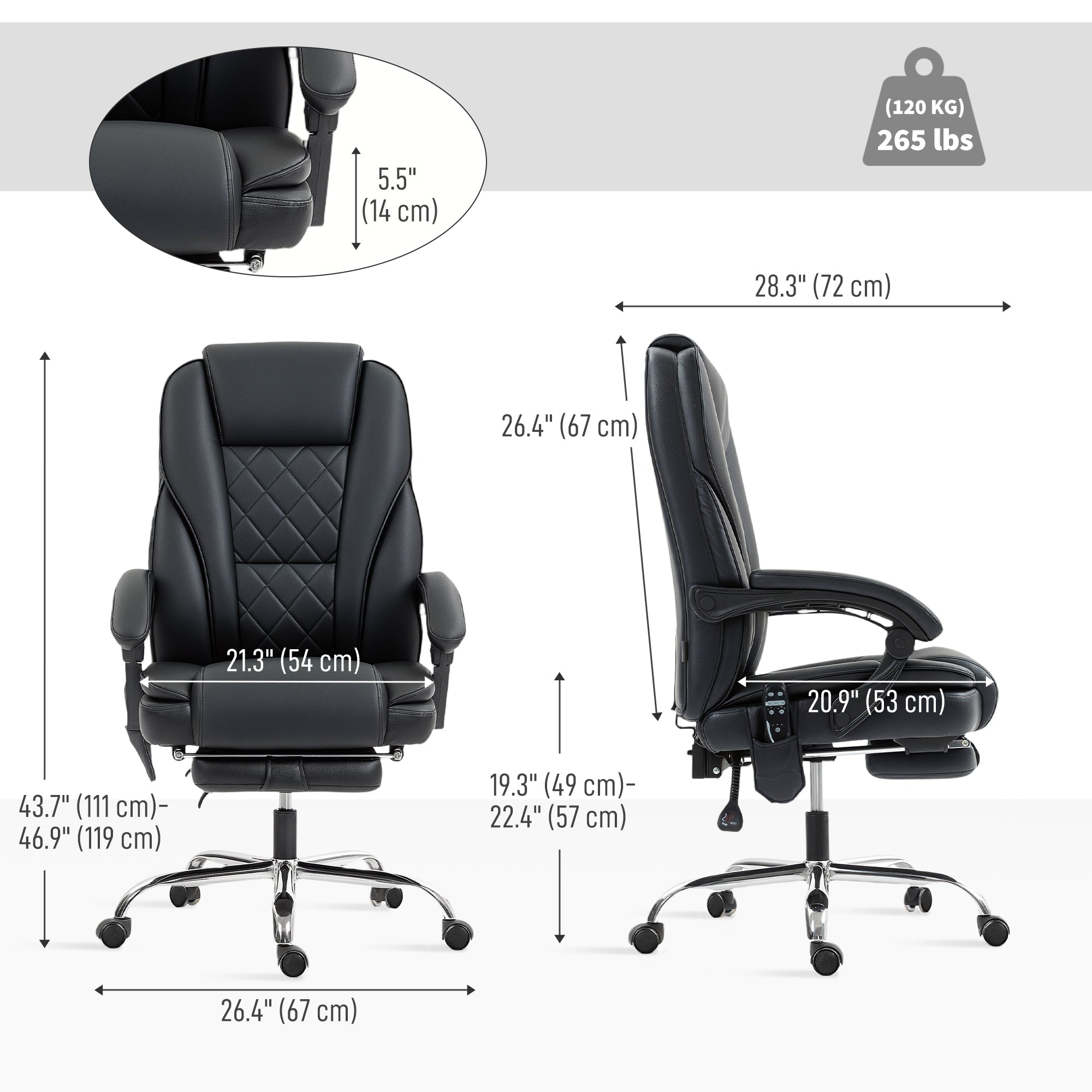 Massage Office Chair - Black Reclining-DECOROLALA