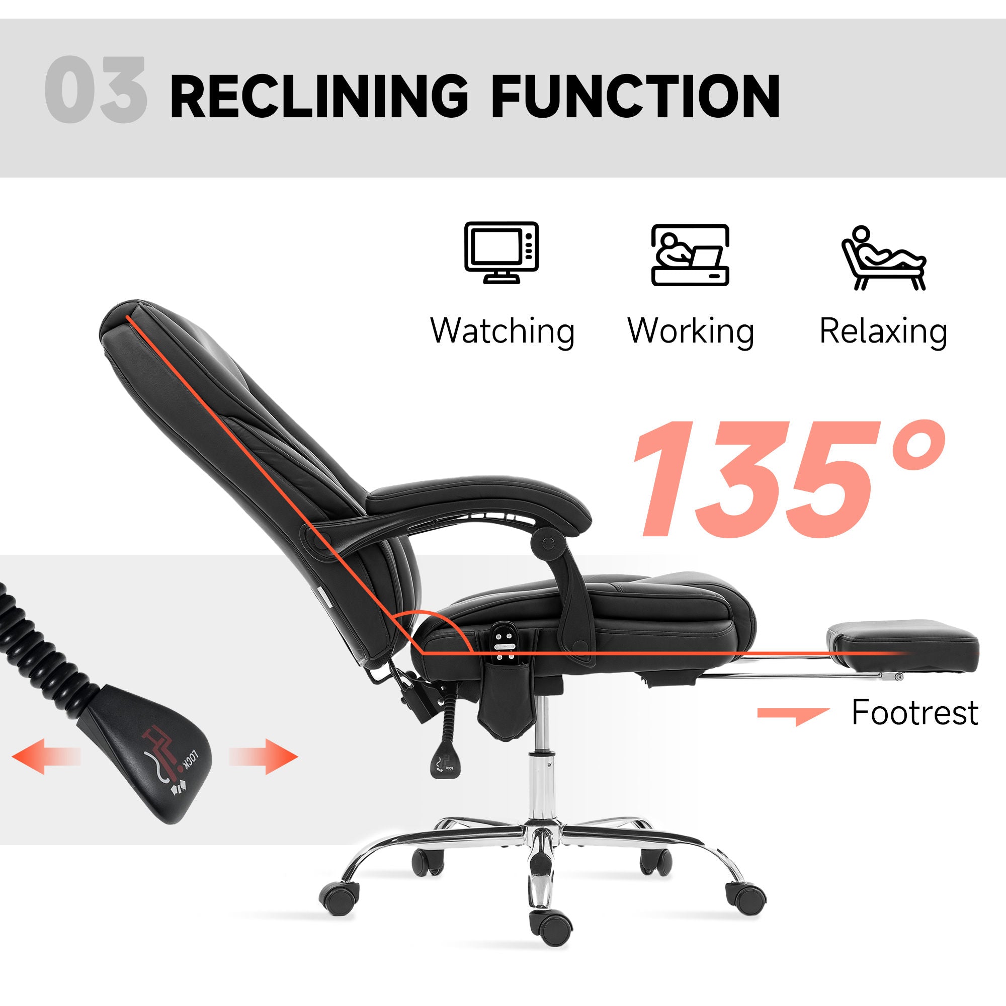 Massage Office Chair - Black Reclining-DECOROLALA