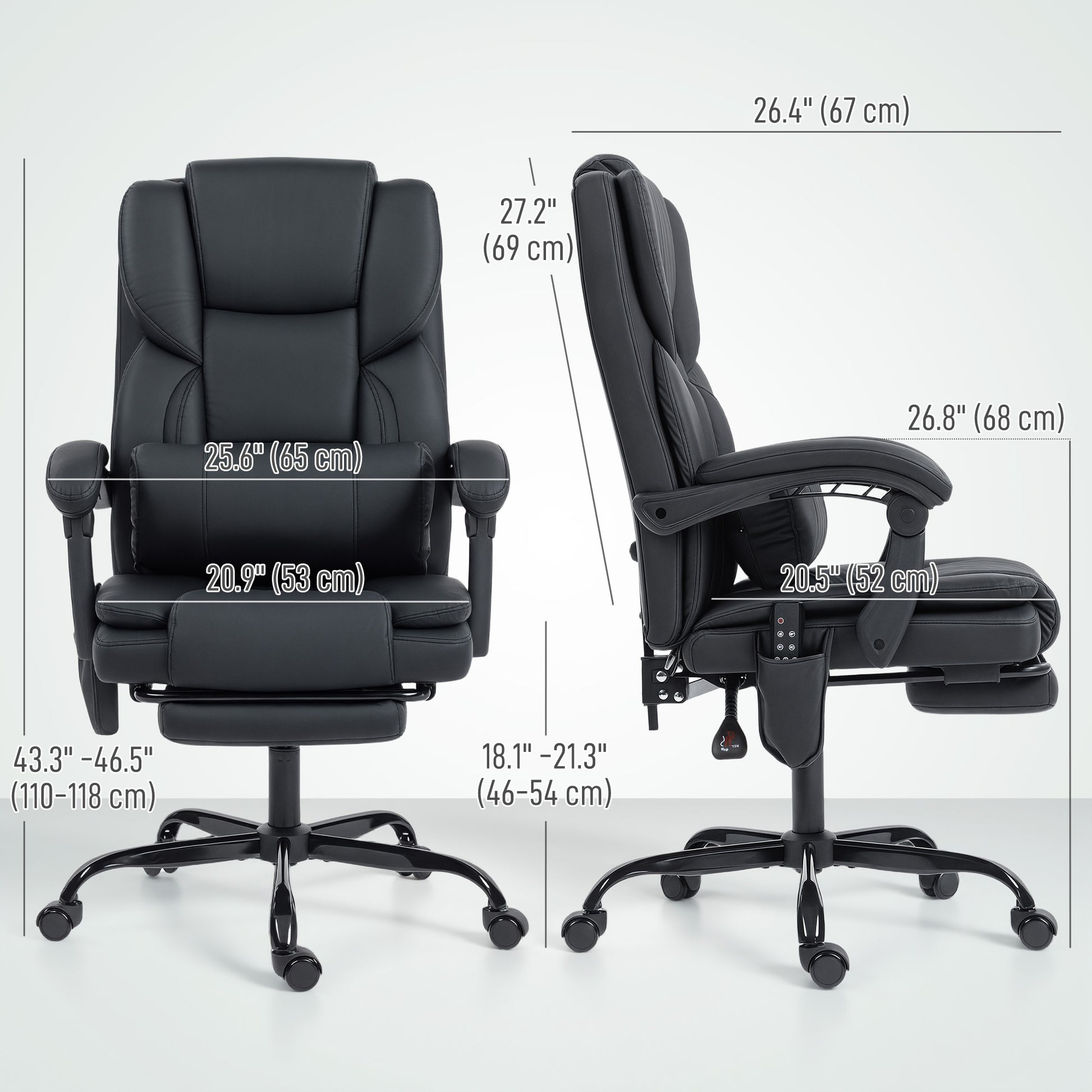 Massage Office Chair - Black Reclining Faux Leather-DECOROLALA