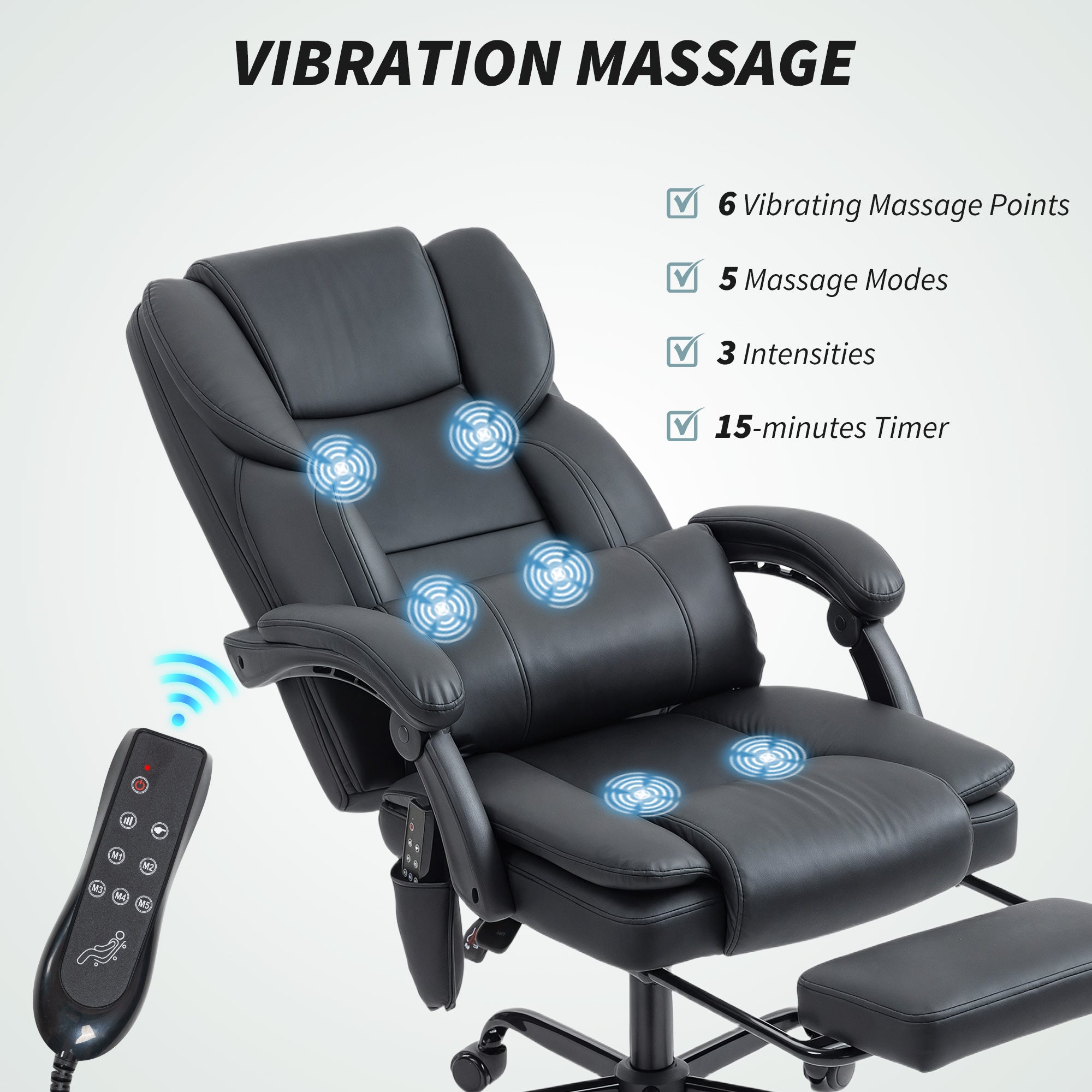 Massage Office Chair - Black Reclining Faux Leather-DECOROLALA