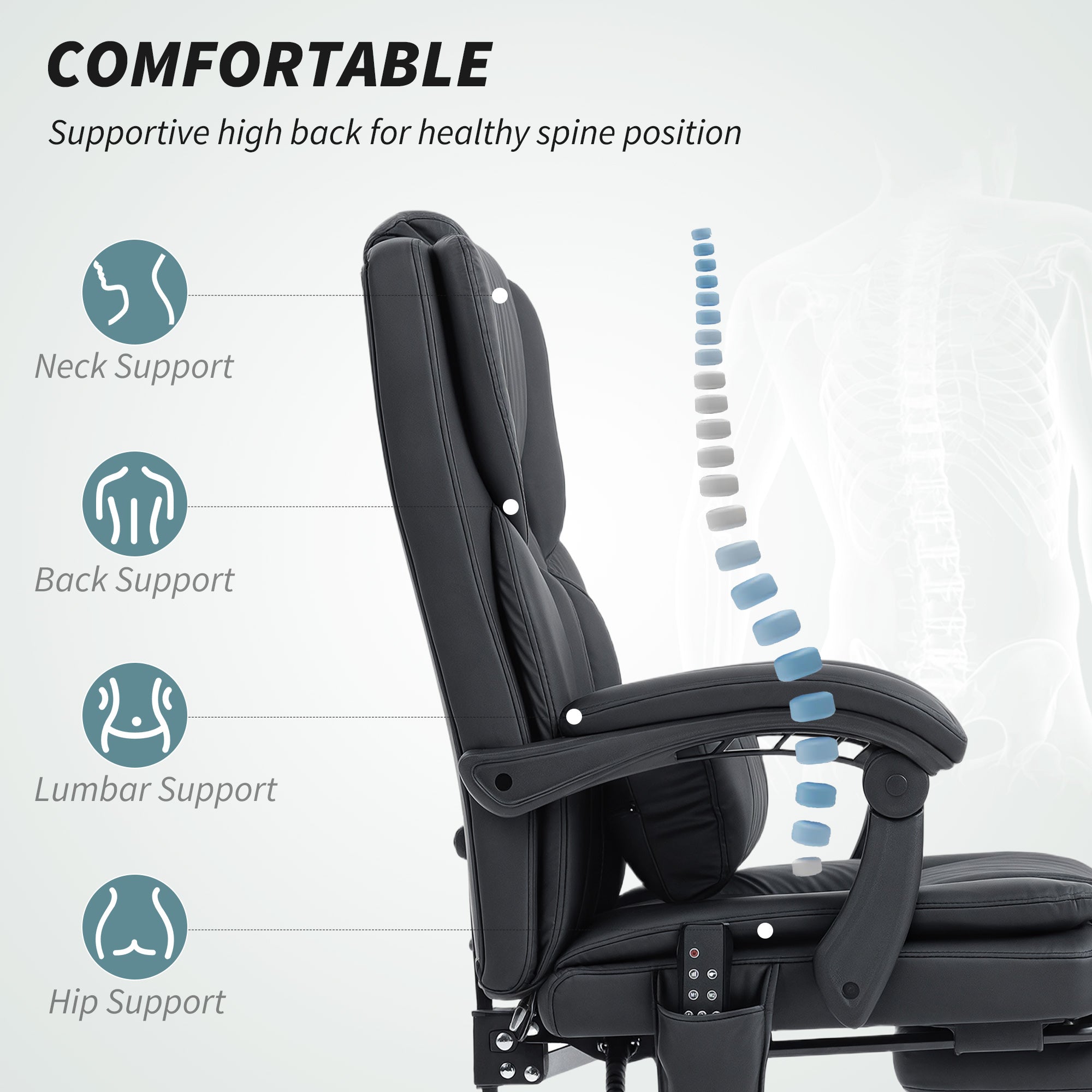 Massage Office Chair - Black Reclining Faux Leather-DECOROLALA