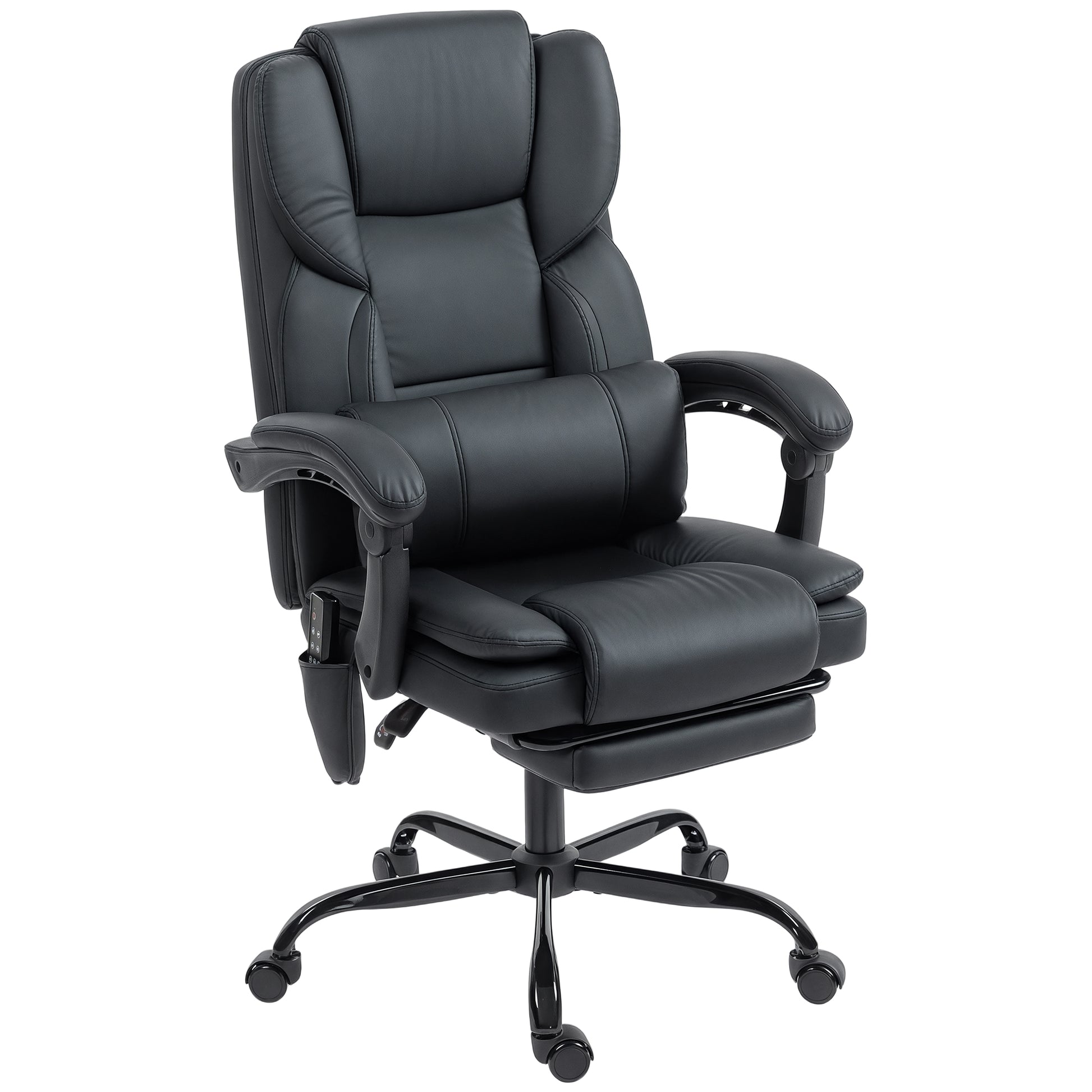 Massage Office Chair - Black Reclining Faux Leather-DECOROLALA