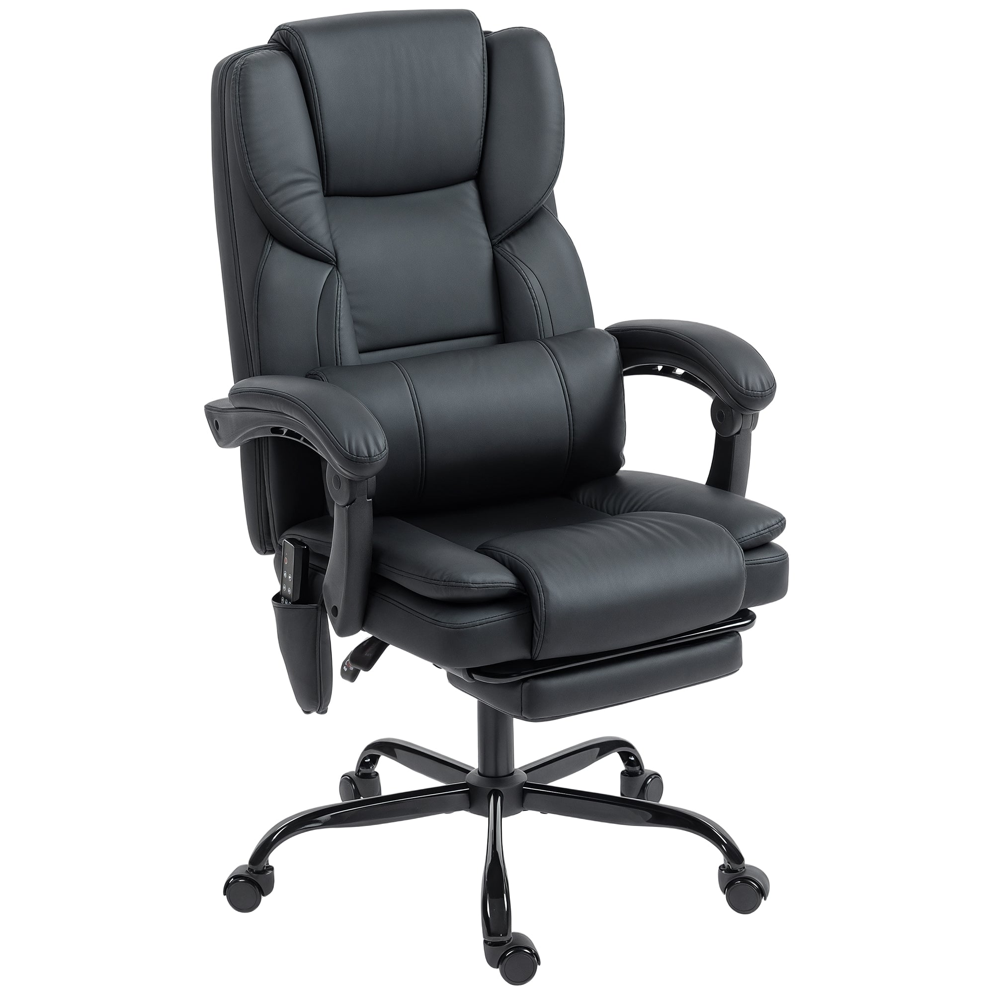 Massage Office Chair - Black Reclining Faux Leather-DECOROLALA