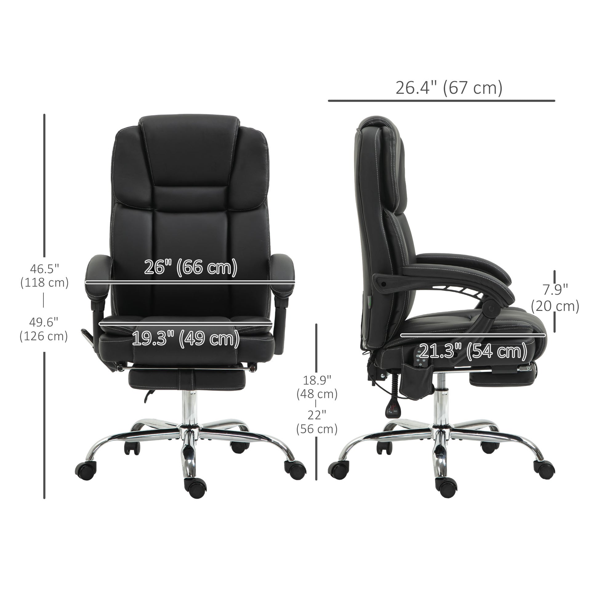 Massage Office Chair - Black Reclining PU Leather High Back-DECOROLALA