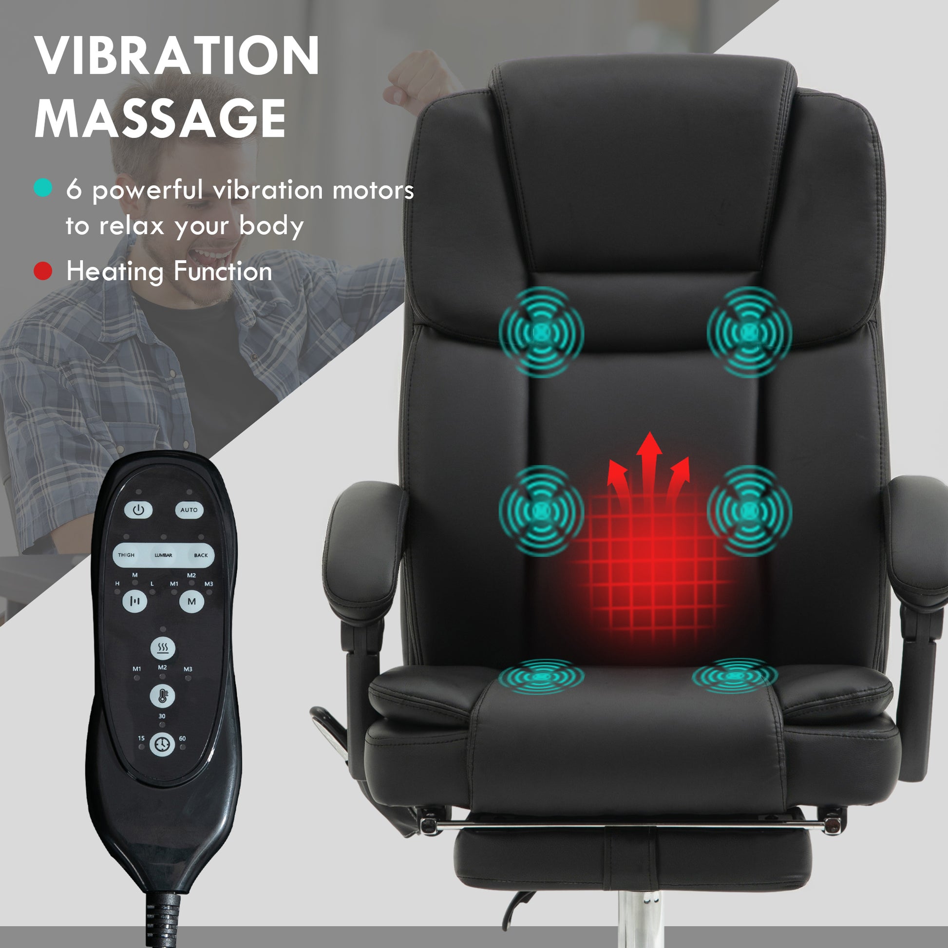 Massage Office Chair - Black Reclining PU Leather High Back-DECOROLALA