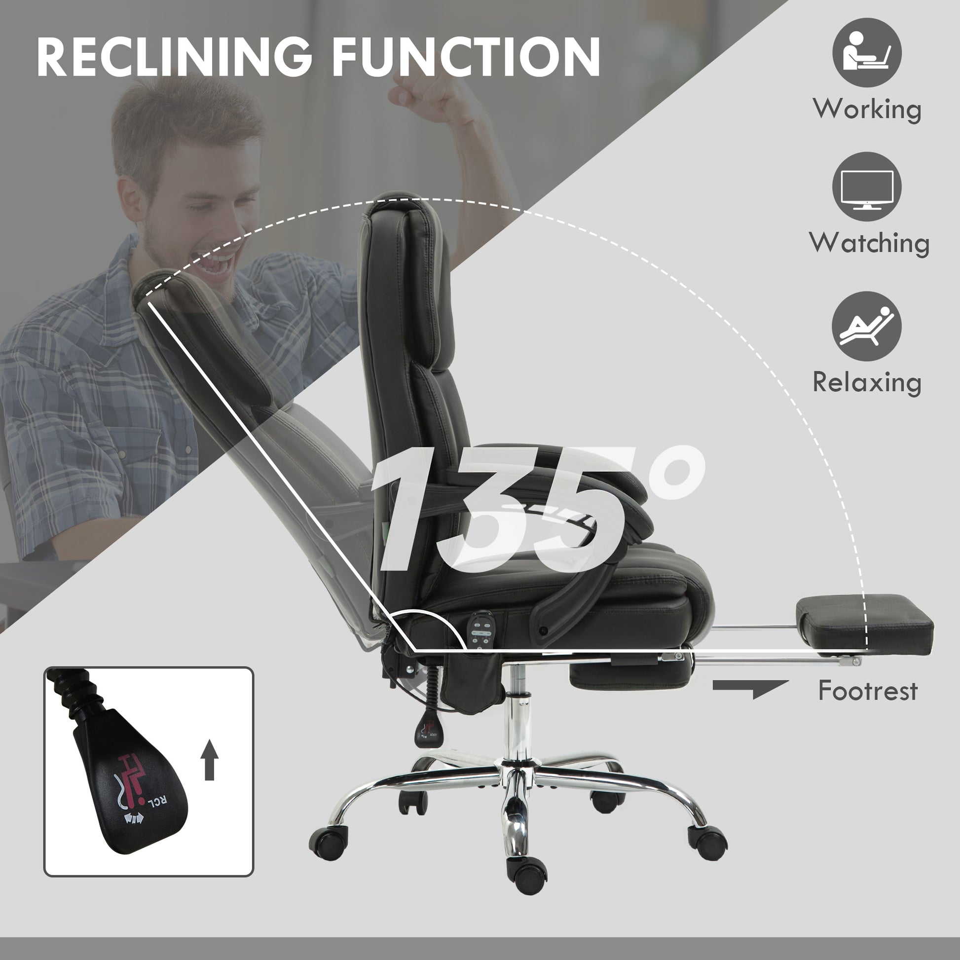Massage Office Chair - Black Reclining PU Leather High Back-DECOROLALA
