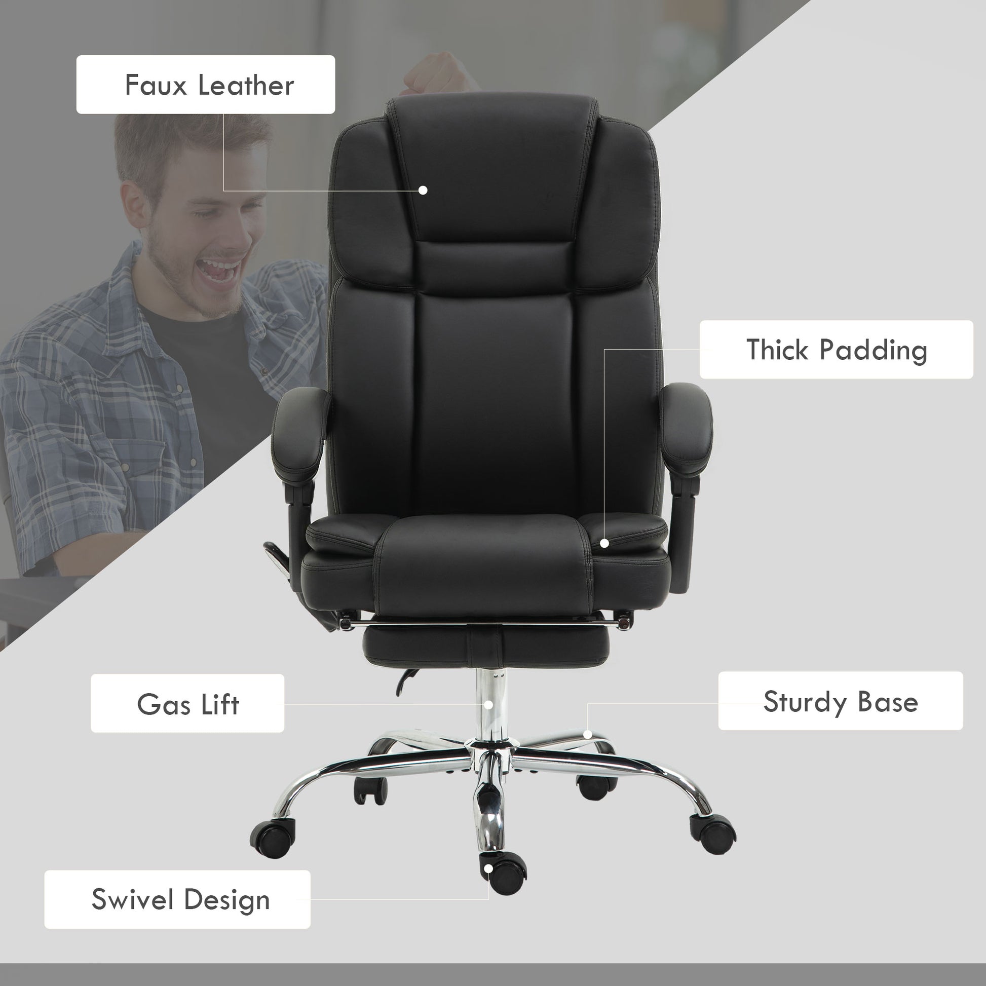 Massage Office Chair - Black Reclining PU Leather High Back-DECOROLALA