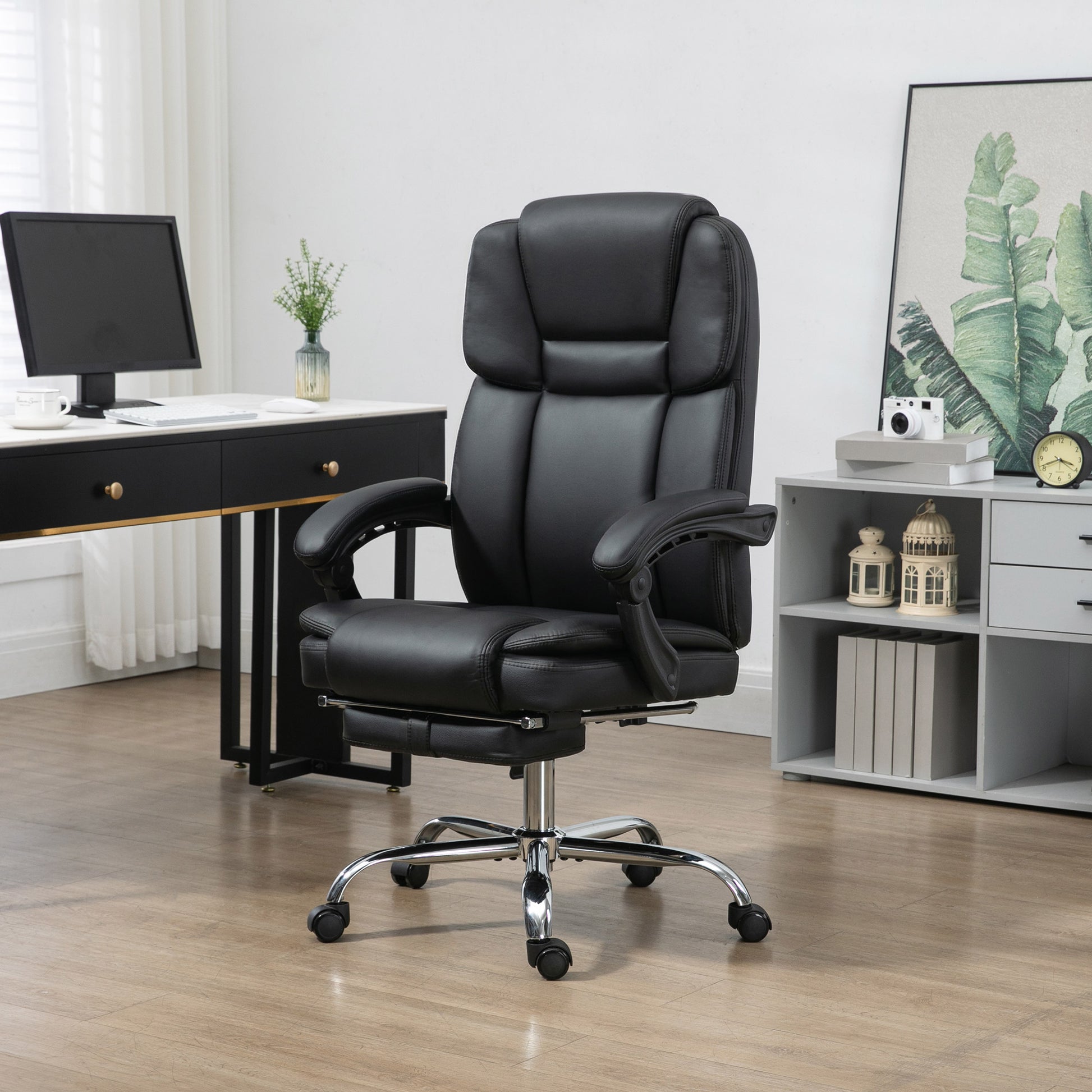 Massage Office Chair - Black Reclining PU Leather High Back-DECOROLALA
