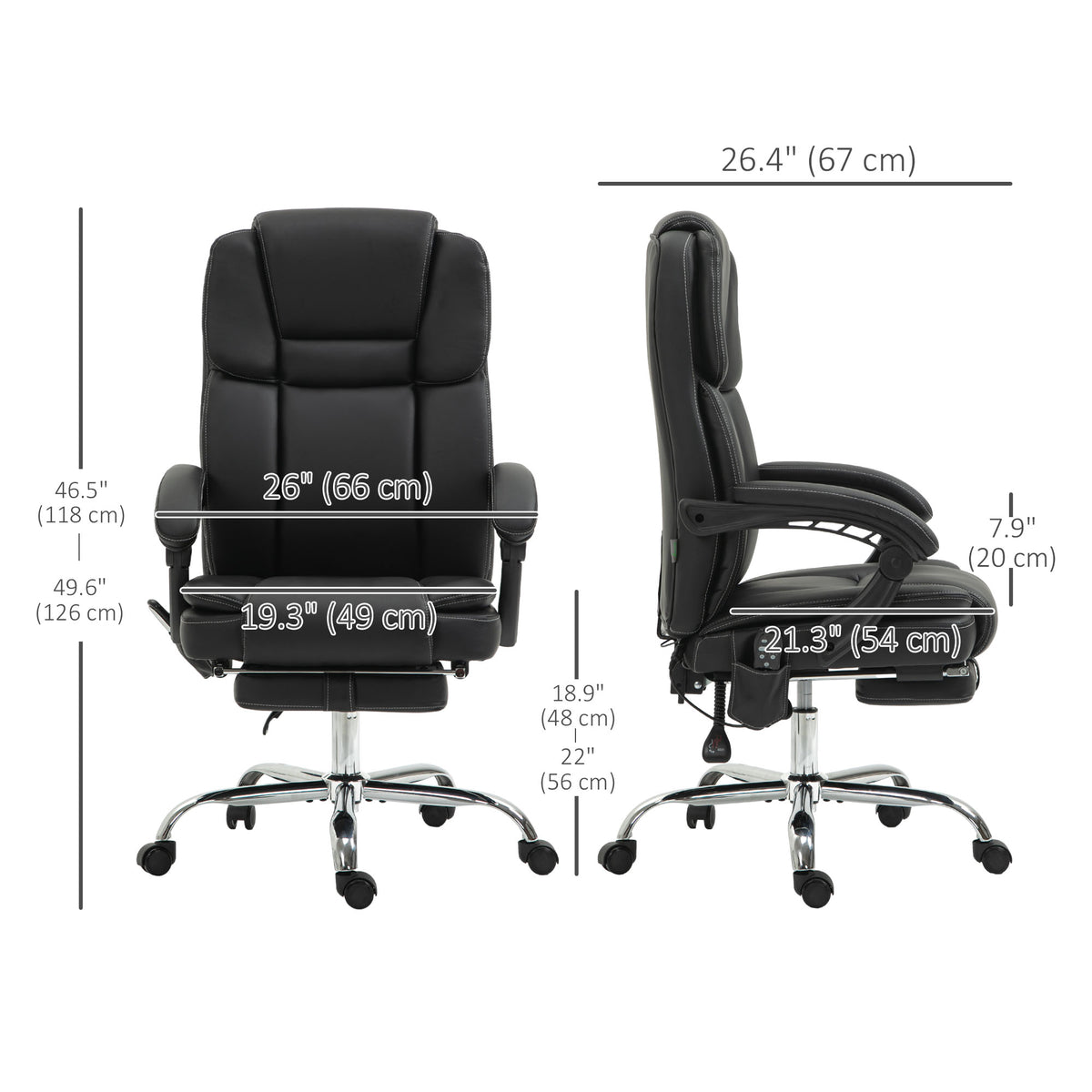 Massage Office Chair - Black Reclining PU Leather High Back-Massage Chairs-DECOROLALA
