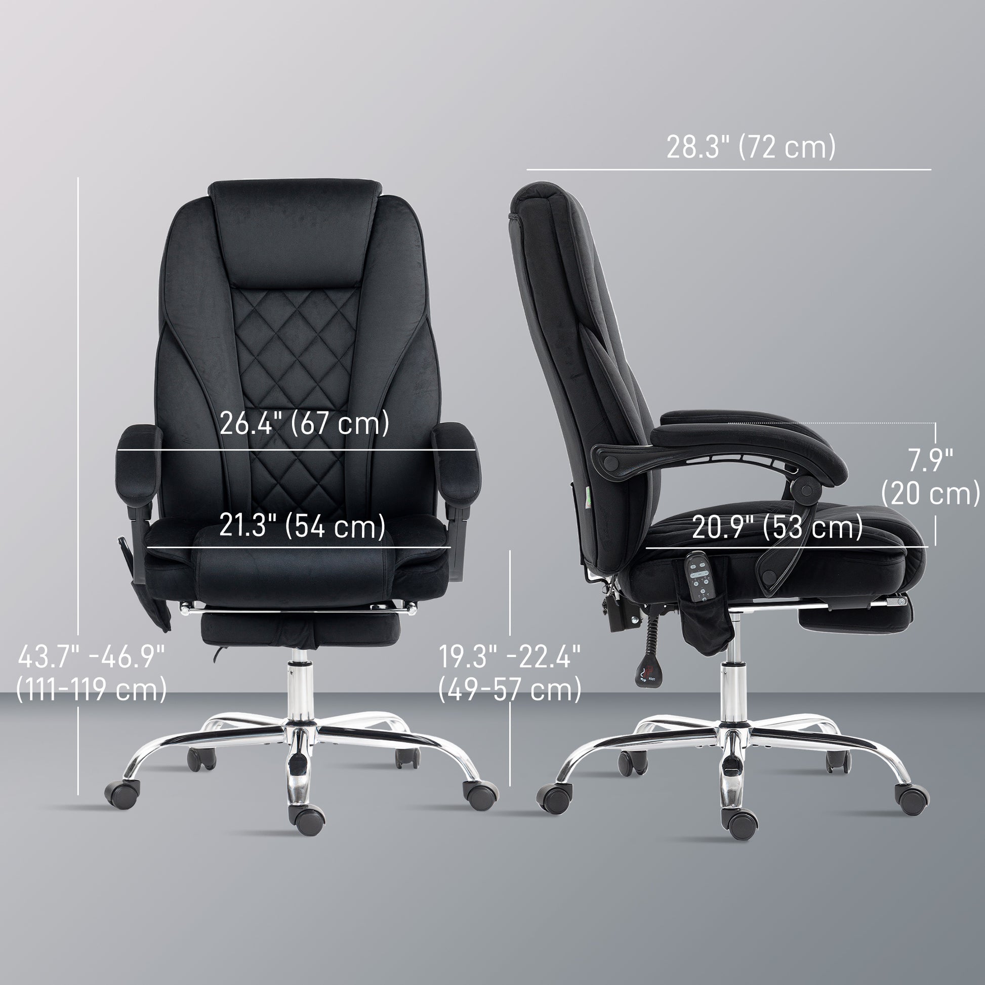 Massage Office Chair - Black Velvet Reclining with Footrest-DECOROLALA