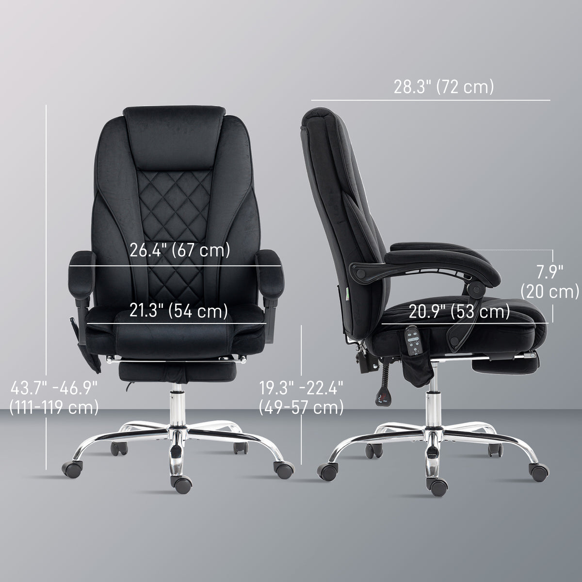 Massage Office Chair - Black Velvet Reclining with Footrest-Massage Chairs-DECOROLALA