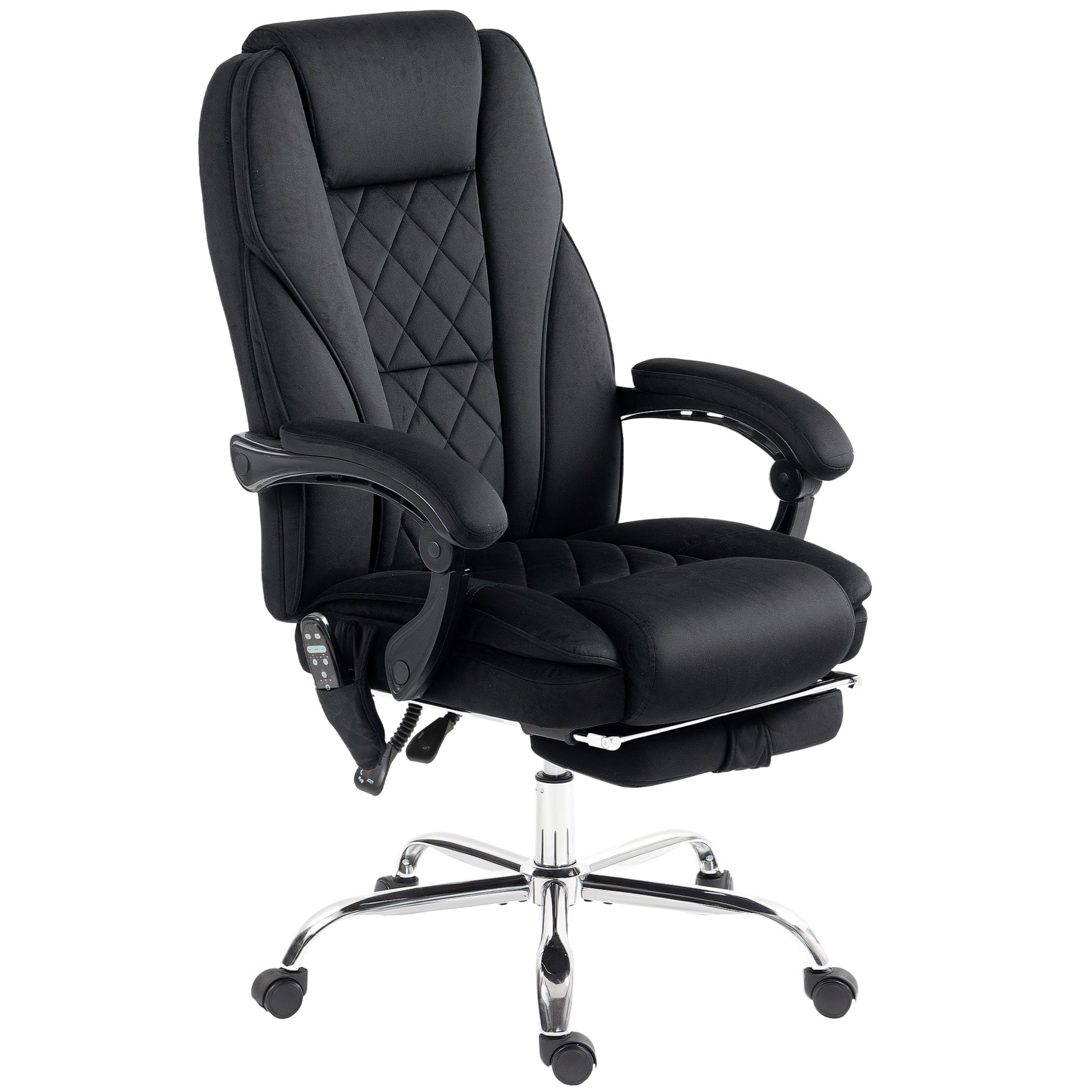Massage Office Chair - Black Velvet Reclining with Footrest-DECOROLALA