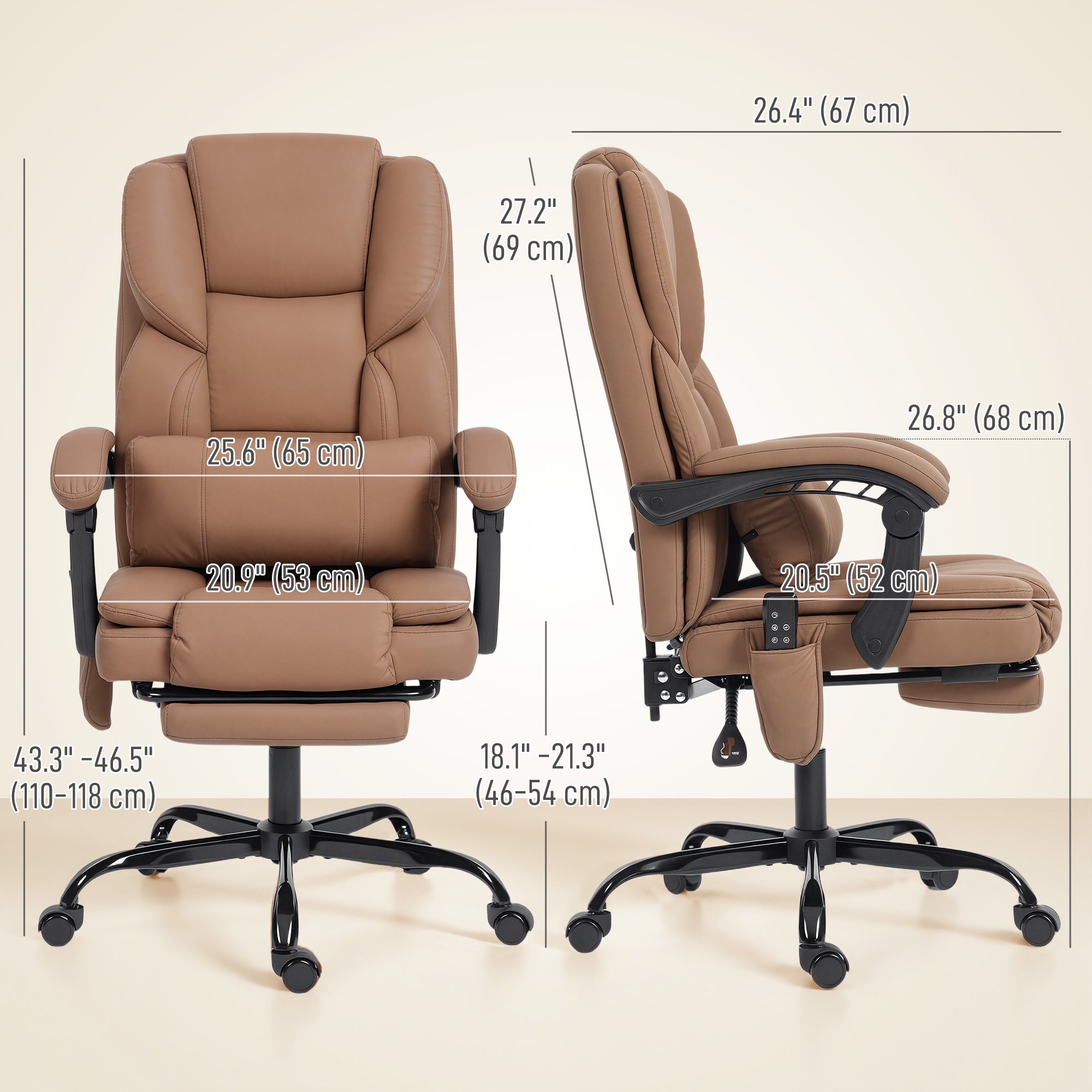 Massage Office Chair - Brown Pet-Friendly Faux Leather-Office Products > Office Furniture > Office Chairs > Massage Chairs-DECOROLALA