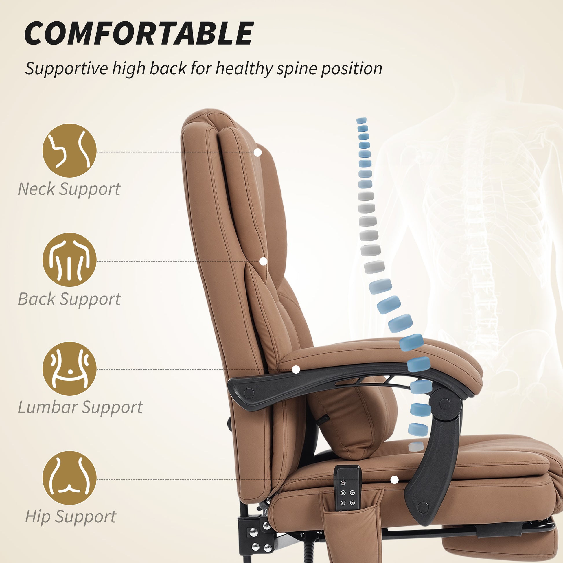 Massage Office Chair - Brown Pet-Friendly Faux Leather-Office Products > Office Furniture > Office Chairs > Massage Chairs-DECOROLALA